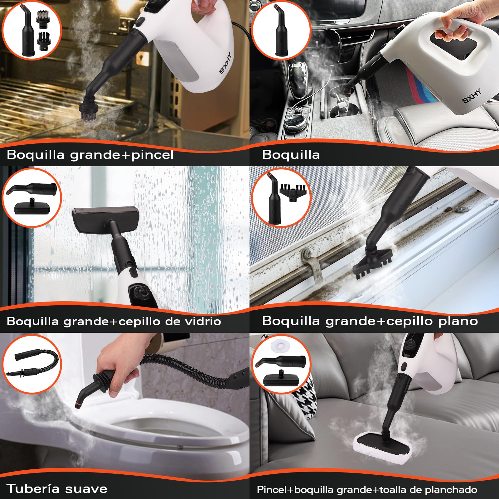 Limpiador de vapor portátil, limpiador de vapor doméstico multifuncional, tanque de agua transparente, juego de accesorios de 11 piezas, adecuado para grasa de cocina, sofás, baños, etc.