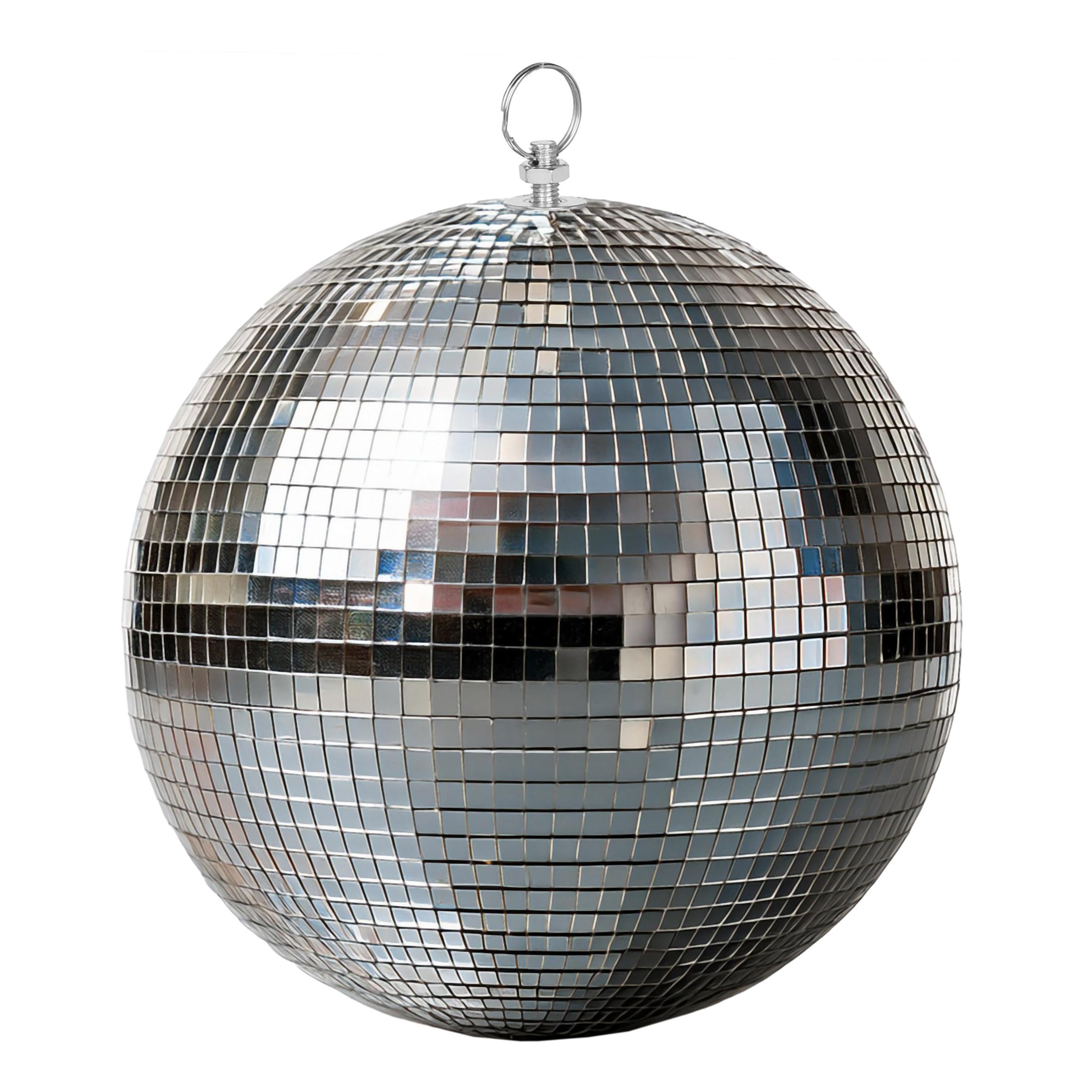 Discokugel mit Haken zum Aufhängen - 25 cm - Spiegelkugel mit Echtglas Facetten in Silber - Party Lichteffekt Hängekugel Mirrorball Disco Kugel
