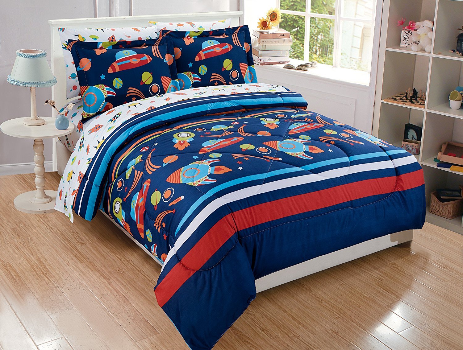Elegant Home Multicolor Solar System with Space Ships & Rockets Universe Galaxy Stars Design 5 Piece Twin Size Comforter Bedding Set for Boys/Kids Bed in a Bag with Sheet Set # Solar (Twin Size)