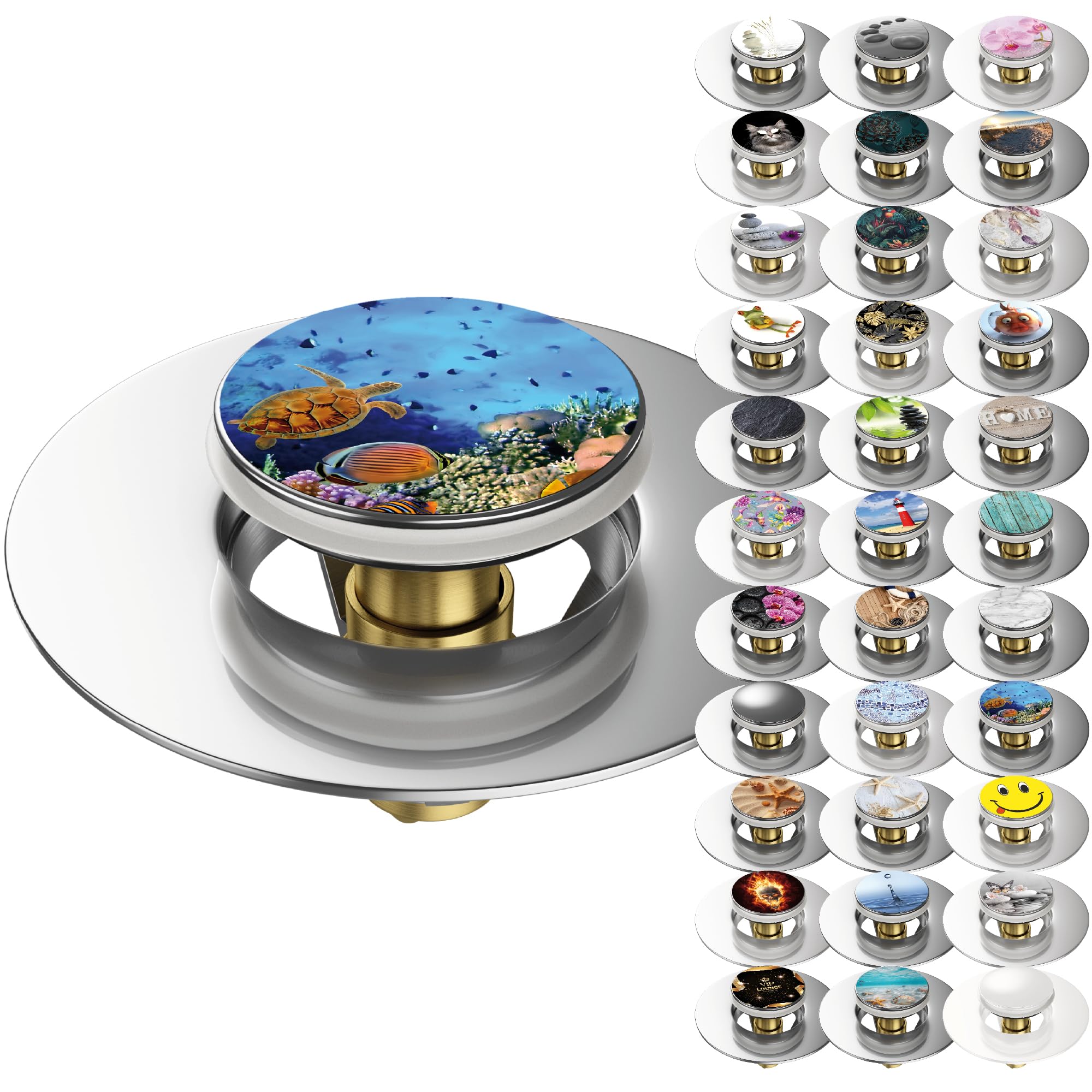 Sanilo Pop-Up Wash Basin Plug, Many Beautiful Pop-Up Sink Plugs with Motif, Drain Plug (Ocean)