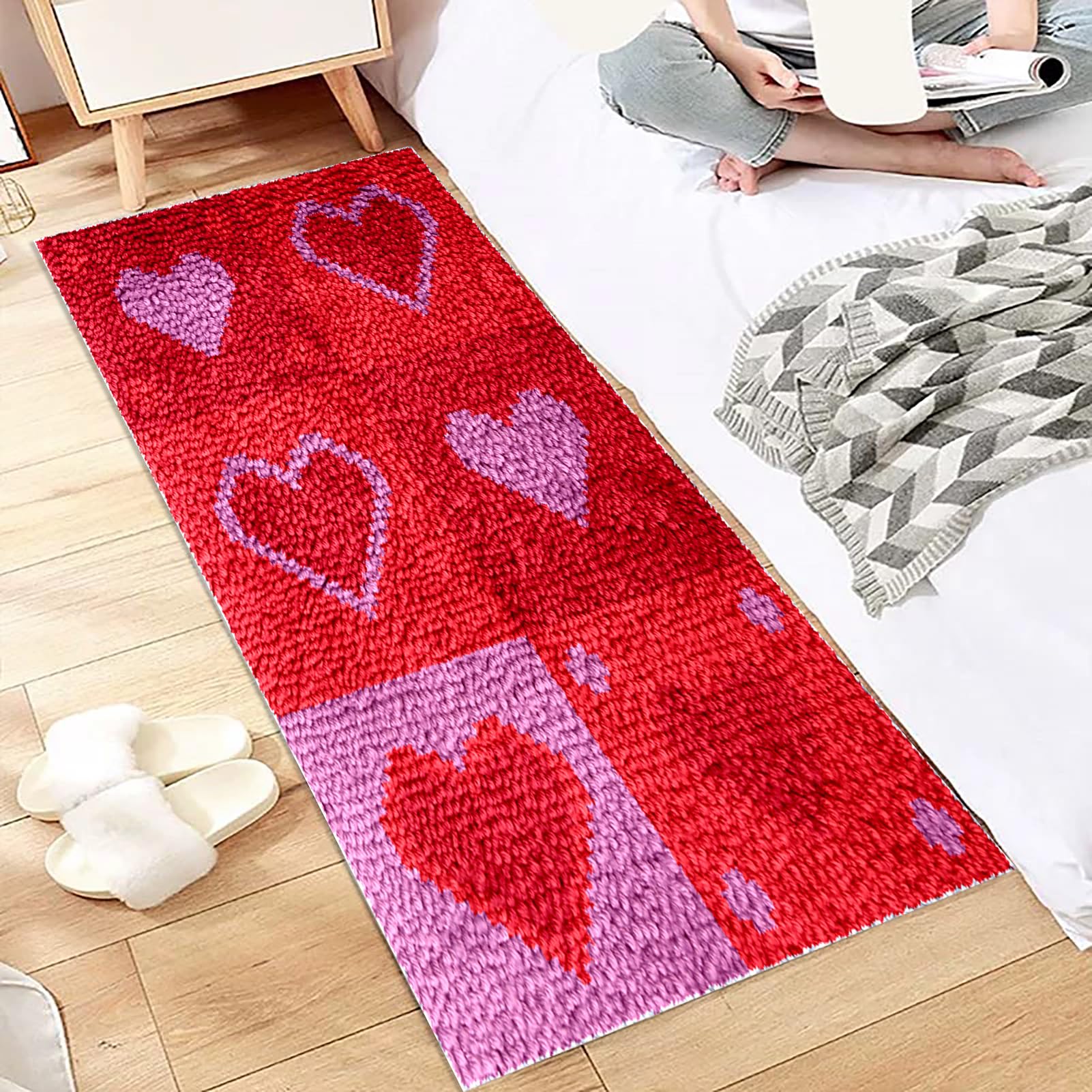 Knüpfteppich zum Selber Knüpfen, Latch Hook Kit, Knüpfen Set Für Kinder und Erwachsene DIY Fußabtreter, DIY Knüpfsets Kreuzstich Teppich Set, Tapisserie Teppich Knüpf-Sets Kreuzstich Set 69 x 102 cm