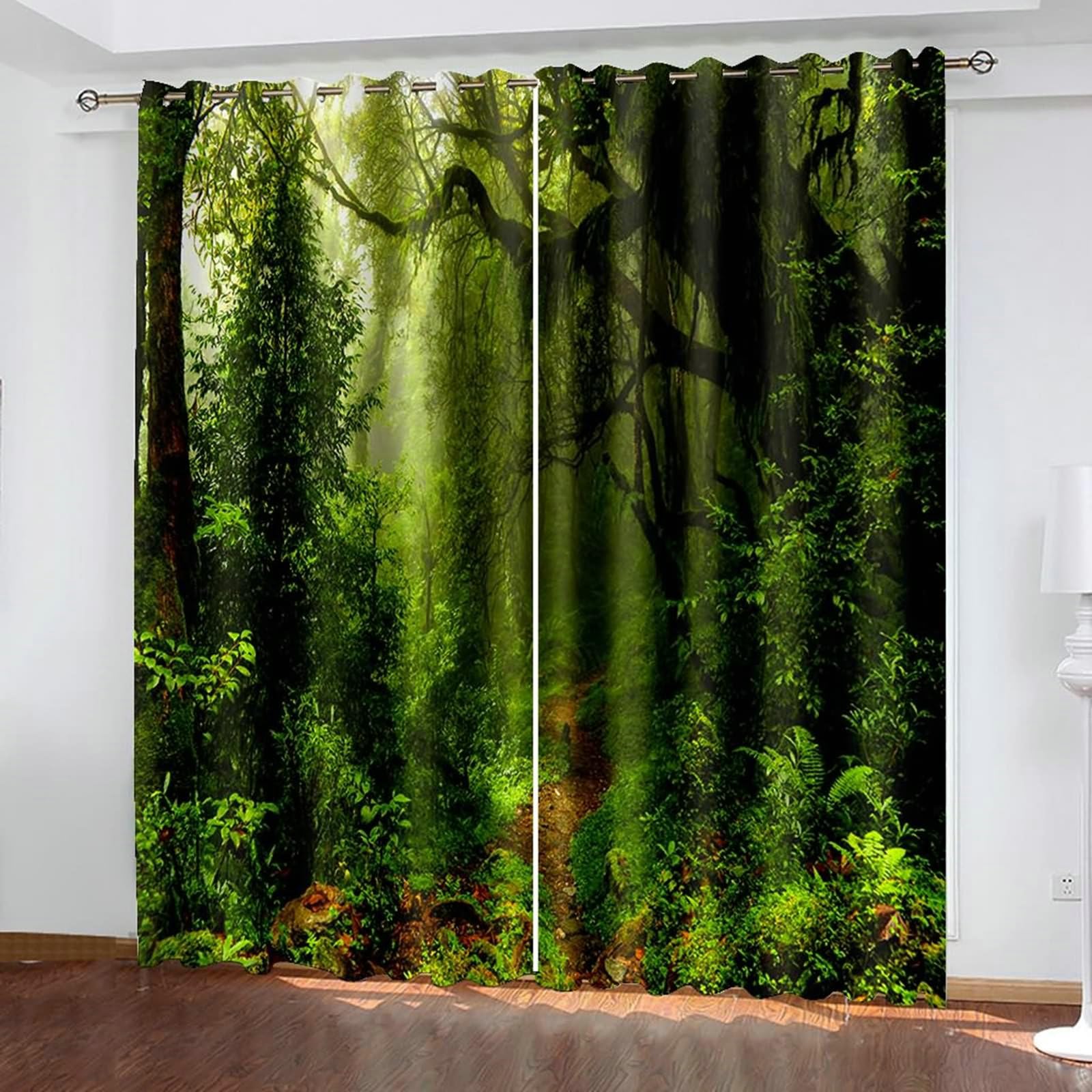 Gualiy Vorhänge mit Ösen 2er Set Thermo, Gardinen Grün 107x183 Grün Baum Natur Landschaft Fenstervorhang Blickdicht
