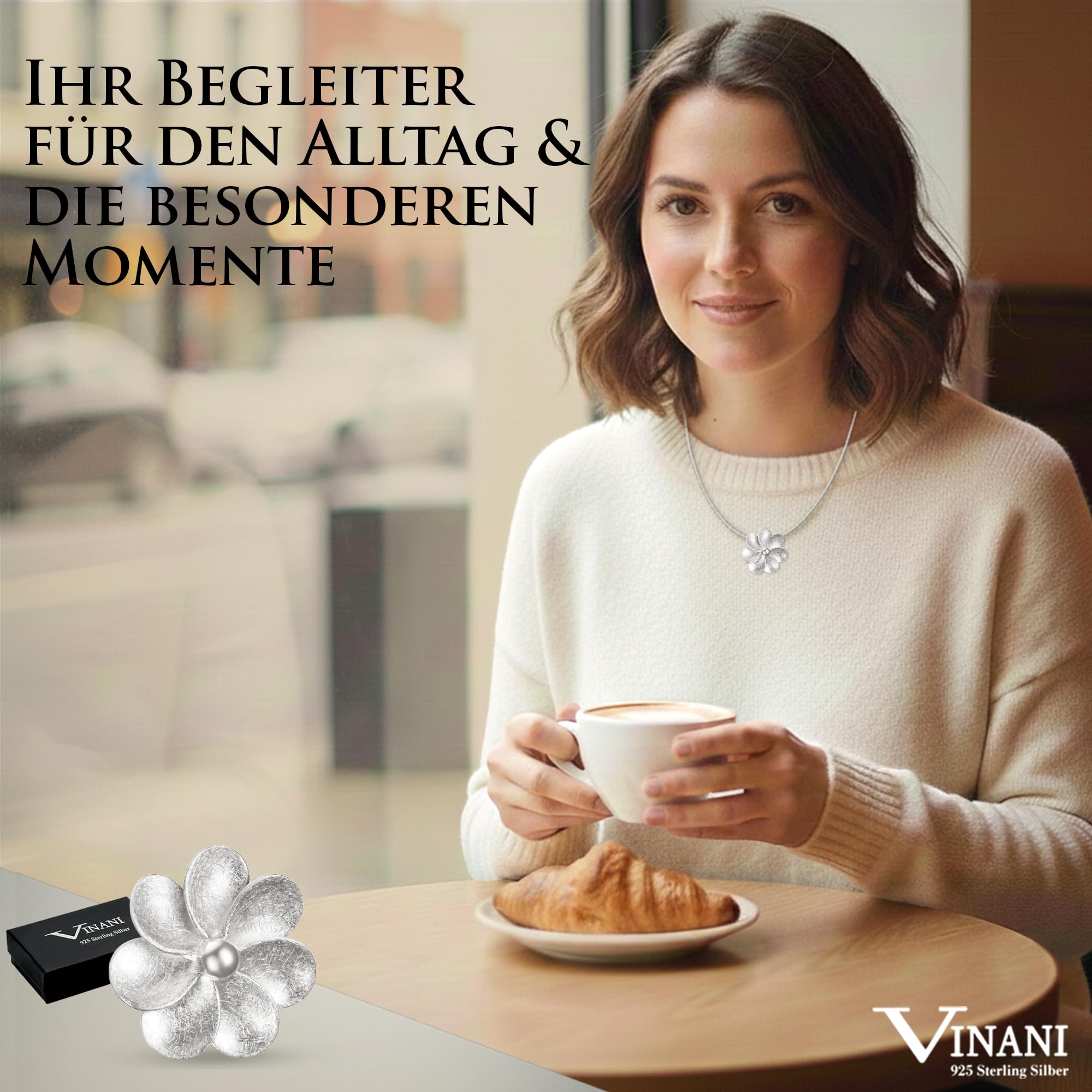 Vinani Anhänger Blume gebürstet Blütenstempel glänzend Sterling Silber 925 Blüte ABDD-EZ