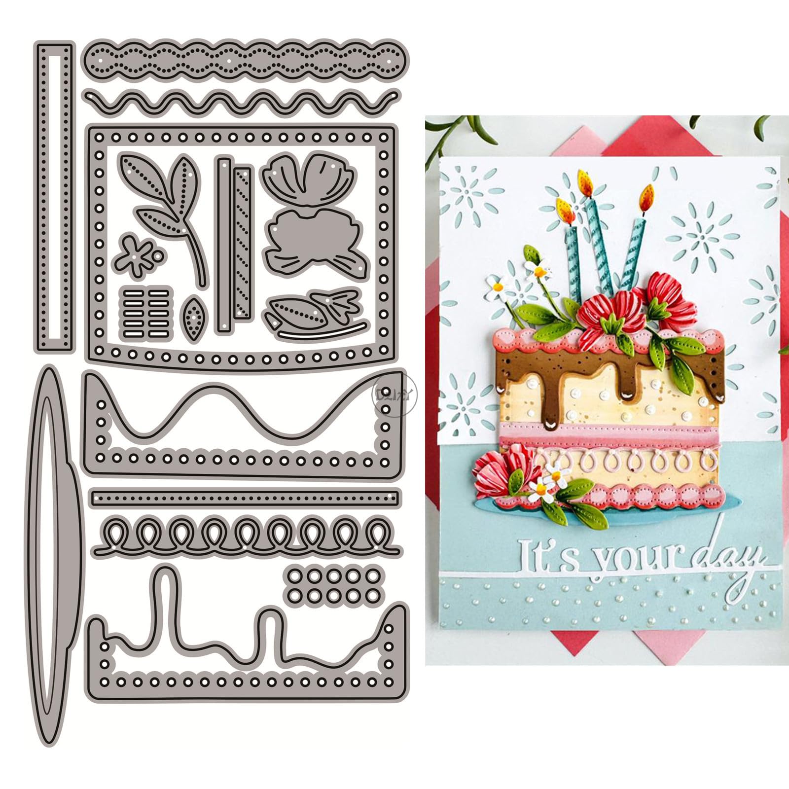 DzIxY Patchwork Birthday Cake Metal Cutting Dies for Card Making Kit Embossing Paper Die Cuts Set Scrapbook Stencils Supplies Machine Templates