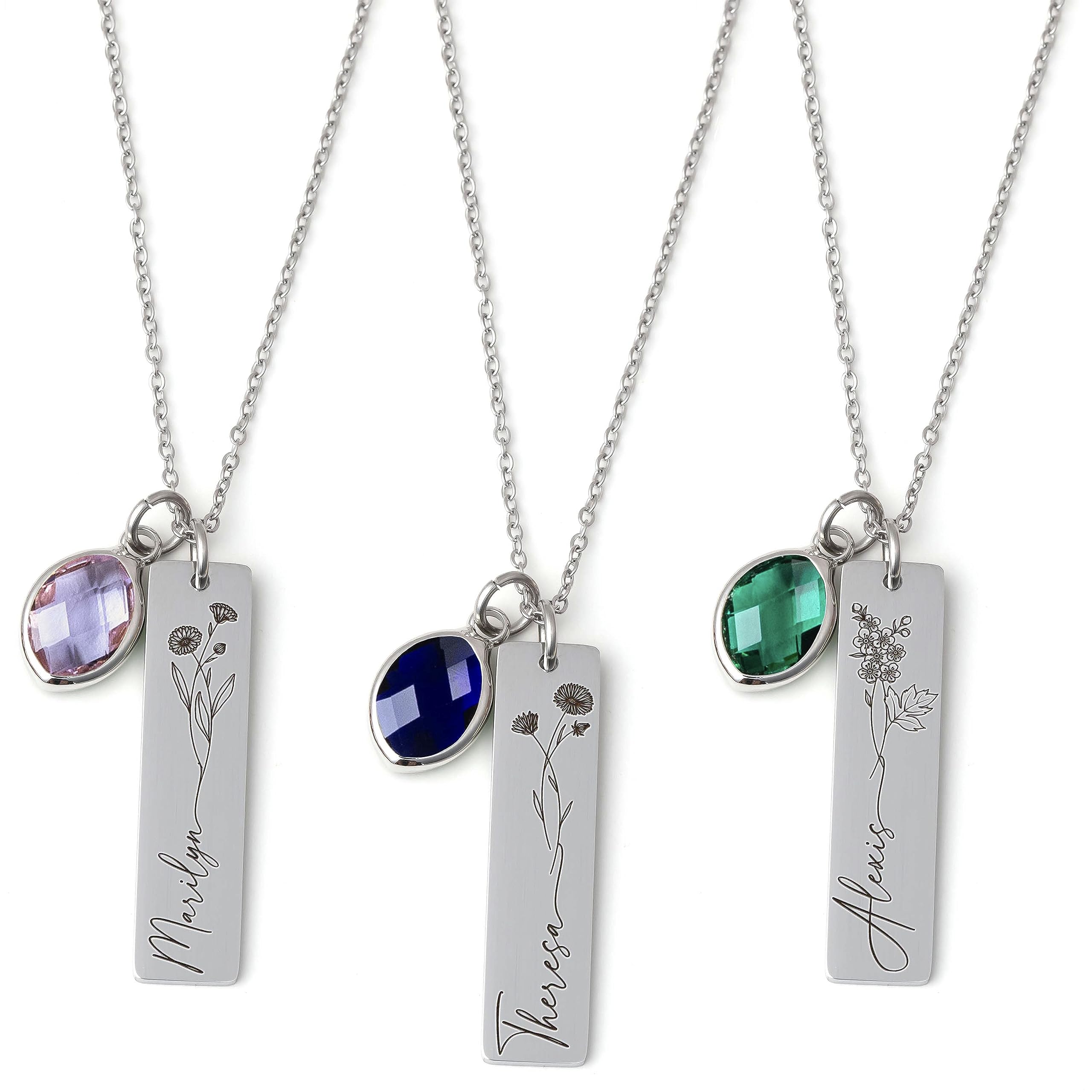 Personalization Lab Birthday Gifts for Women, Custom Name Necklace, Birthstone Necklace for Women