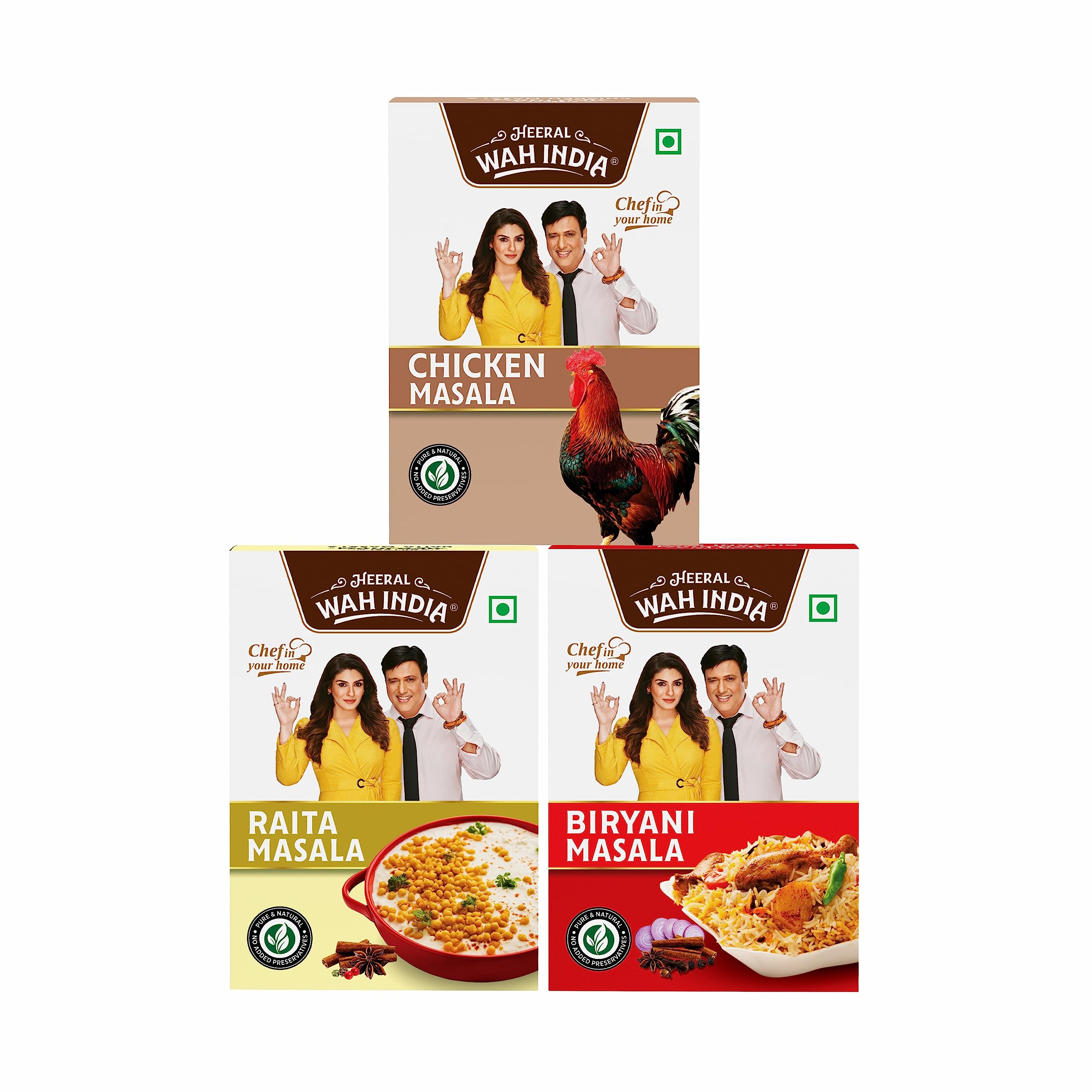 Heeral Wah India Chicken Masala, Raita Masala, and Biryani Masala | Combo Pack With Natural Ingredients - 50 Gram In Each Pack (B0C93XW8BG) Amazon Price History, Amazon Price Tracker