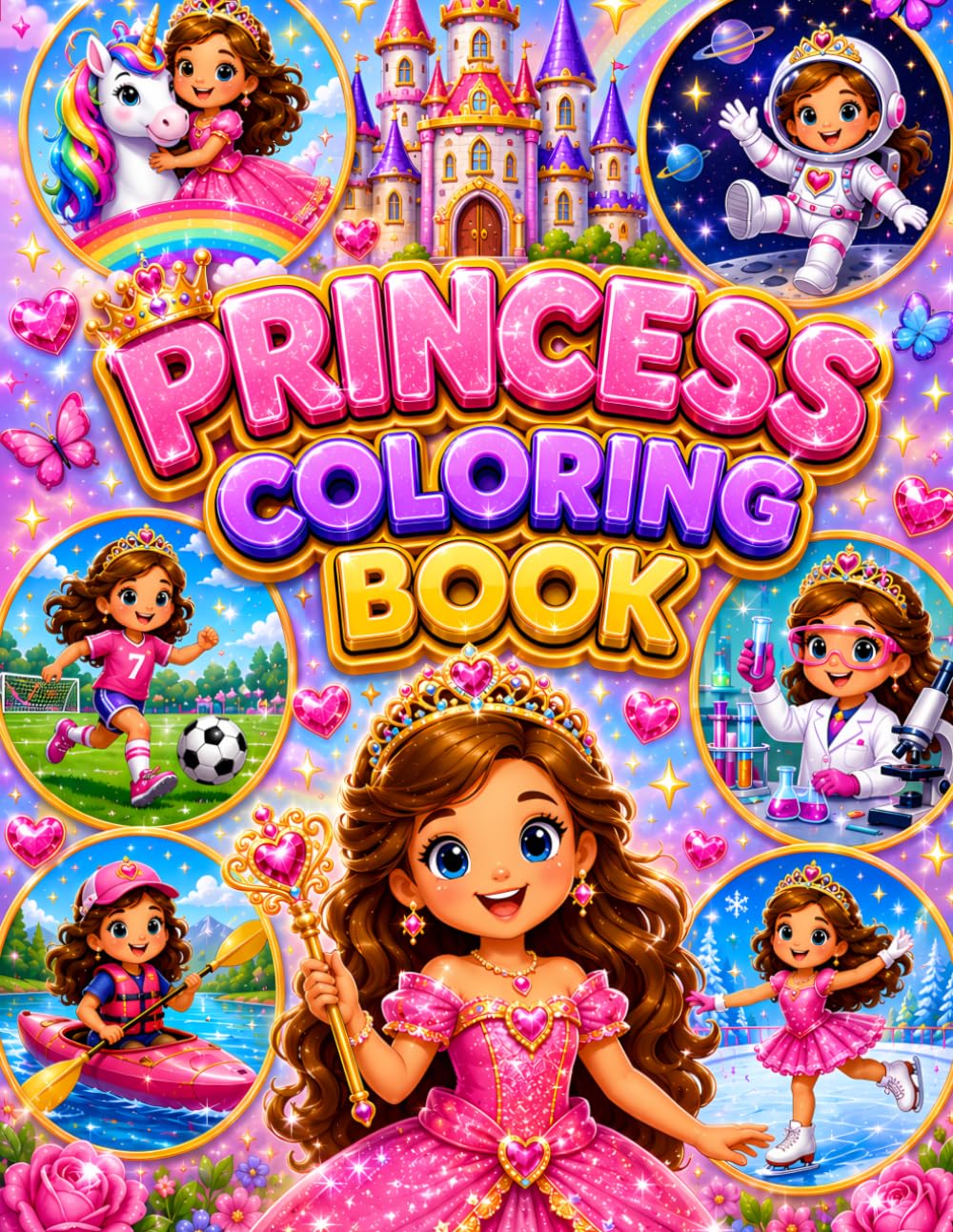 Princess Coloring Book for Kids: Cute Princesses, Unicorns, Castles, Space Adventures & Fun Activities for Little Girls | Easy and Simple Coloring Pages for Toddlers and Preschoolers