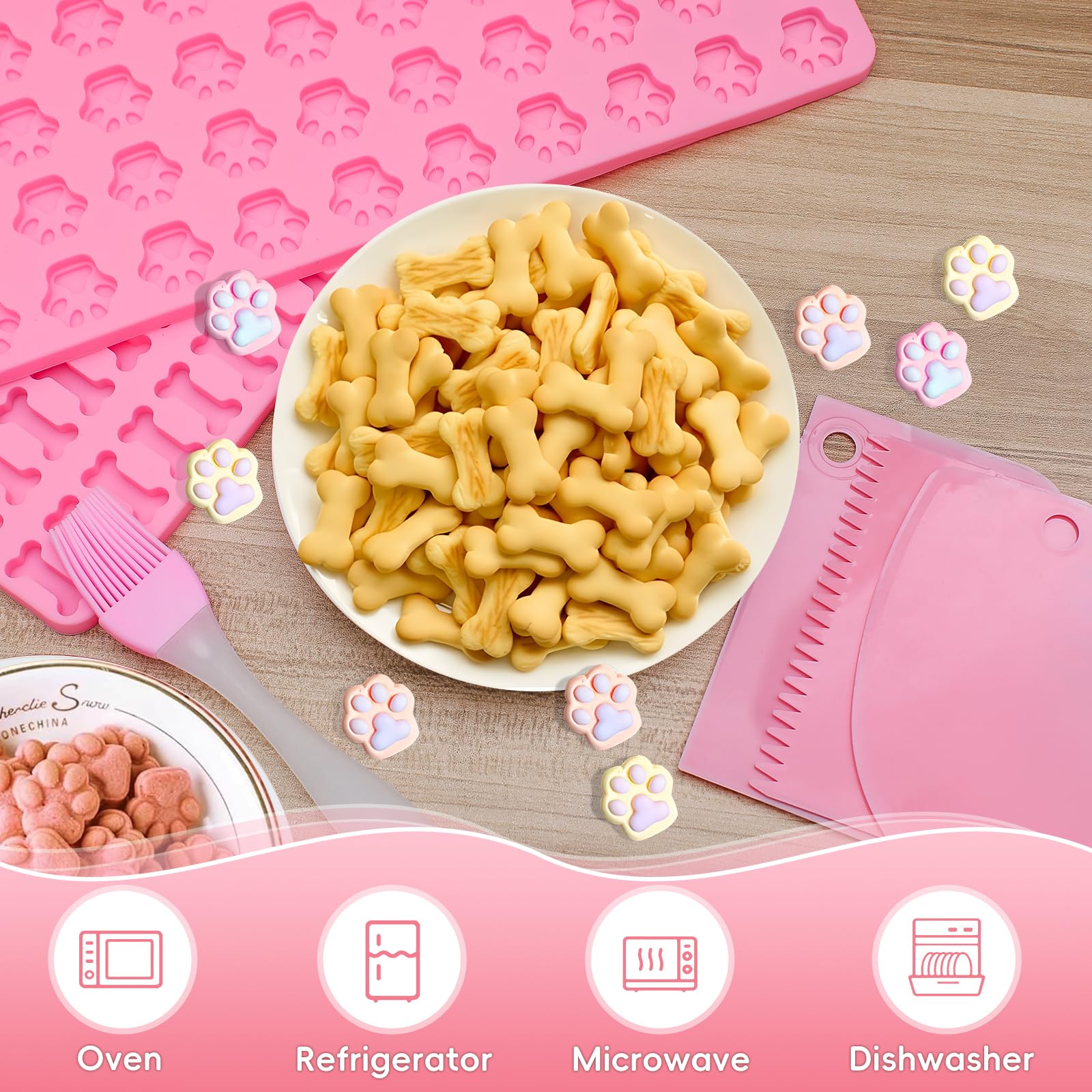 Stampini Biscotti Per Cani In Silicone - 2 Pezzi Forma Zampa E Osso, Senza BPA
