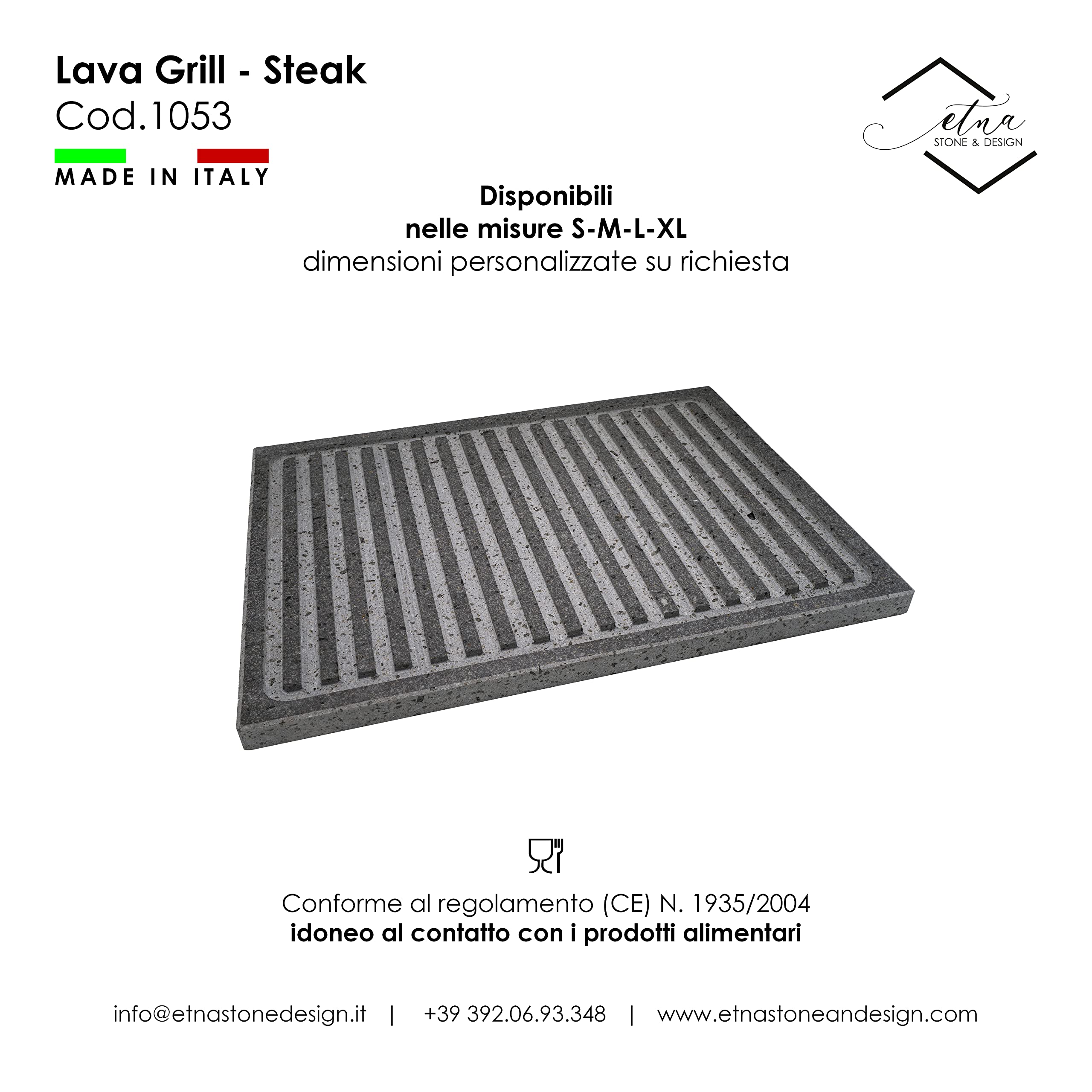 Lava-Grillpfanne Steak 40 x 30 x 2 cm Lavastein Etna Stone & Design für Ofen und Grill Kochen von Fleisch, Fisch, Gemüse und Pizza Etna Stone & Design