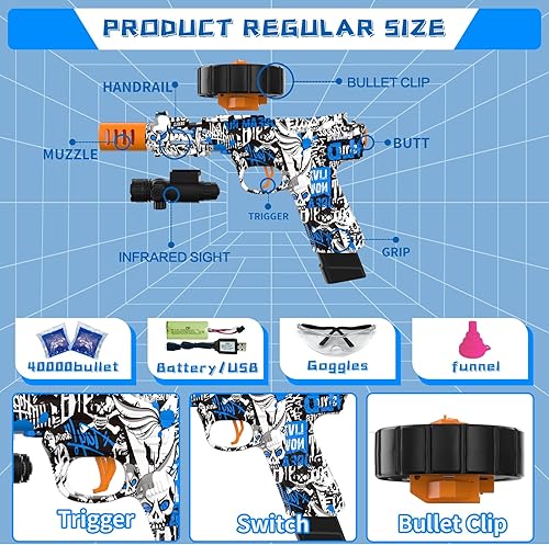 Miniatura 2 de Lanzador eléctrico de bolas de gel, lanzador automático de bolas de salpicaduras de alta velocidad con más de 80000 y gafas, juguetes de bolas de