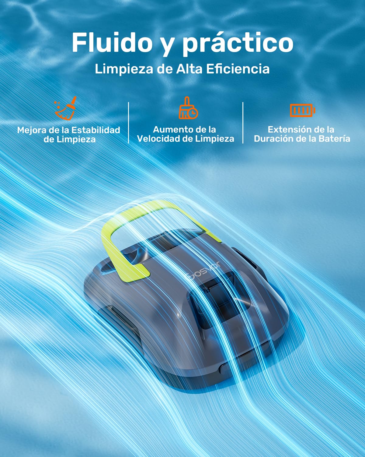 Gosvor (Nuovo 2026) Robot Limpiafondos Piscina Inalámbrico - Aspirador Piscina, 90 Min Autonomía, Autoestacionamiento, Fácil Uso, Robot Piscina para Suelo, Piscinas 80m²,Gris y Verde