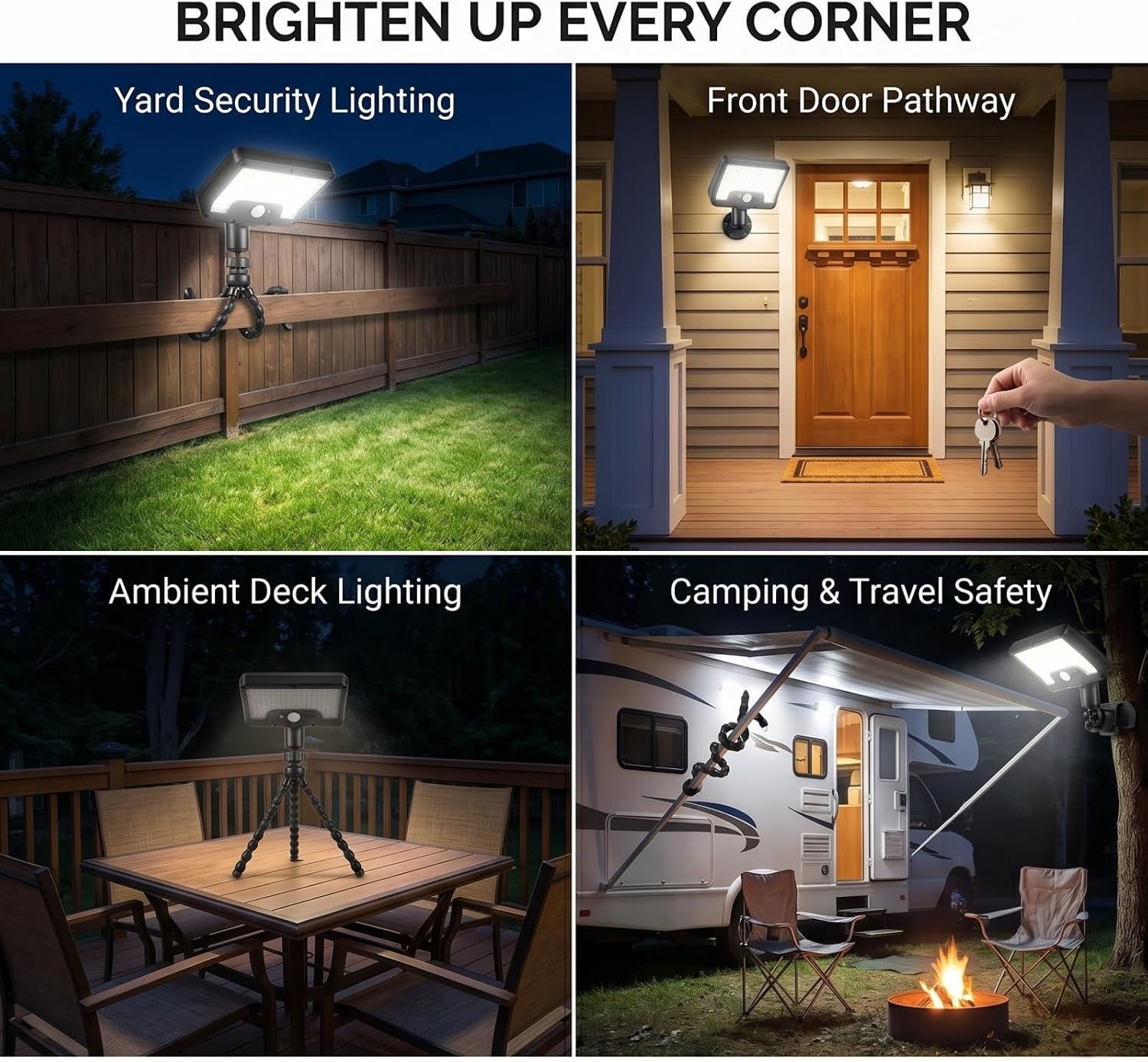 Solar Motion Sensor Lights Outdoor with Octopus Stand，1200LM 92 LED Waterproof Wireless Solar Wall Amout Security Light for Yard, Fence, Patio, Deck, Camping, 1-Pack