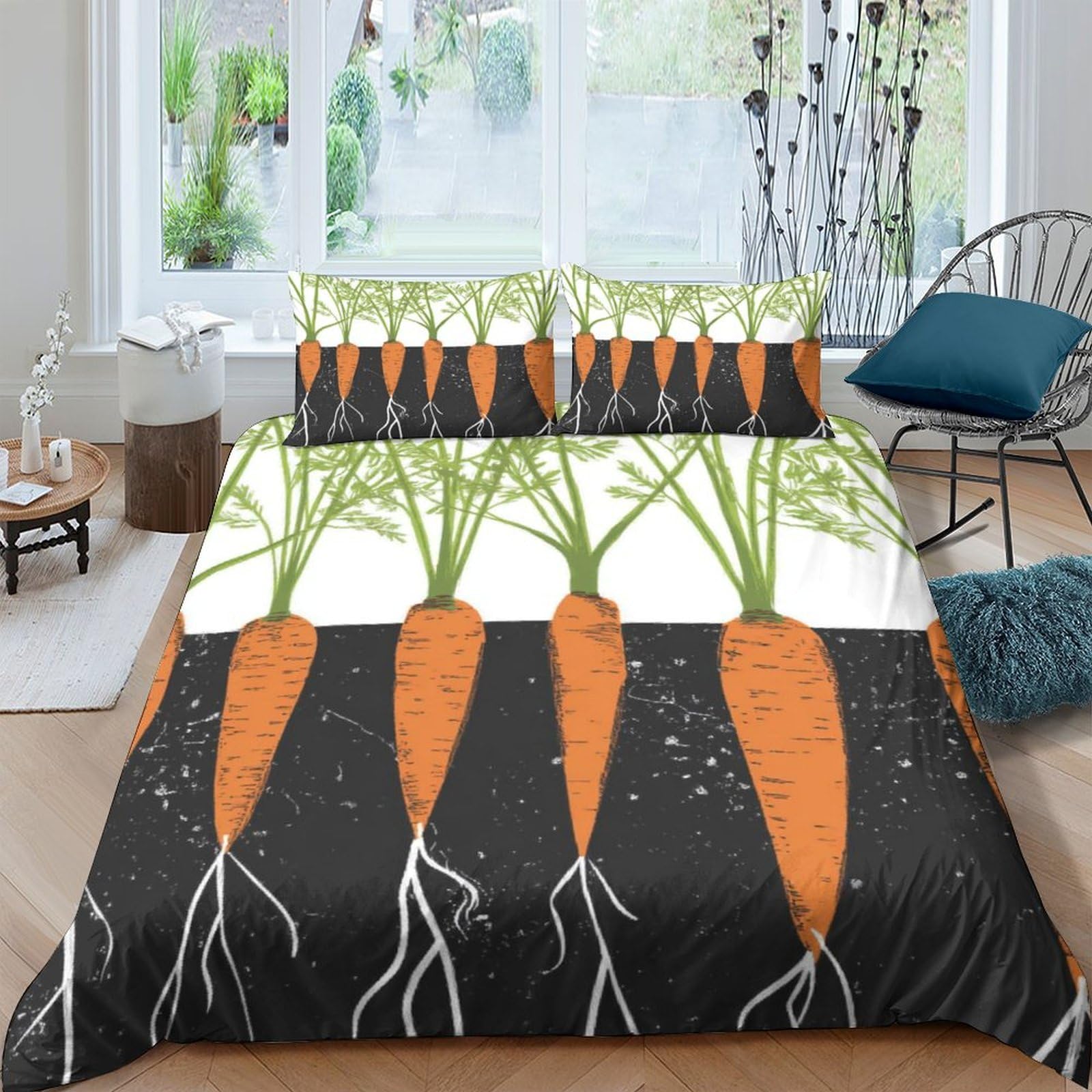 Ctjqhvkz Style-2 3D Printed Carrot Garden Fitted Sheet Microfiber Soft Breathable Vegetable Pattern Bed Sheet For Bedroom Dorm Mattress Decor Single（135X200cm）