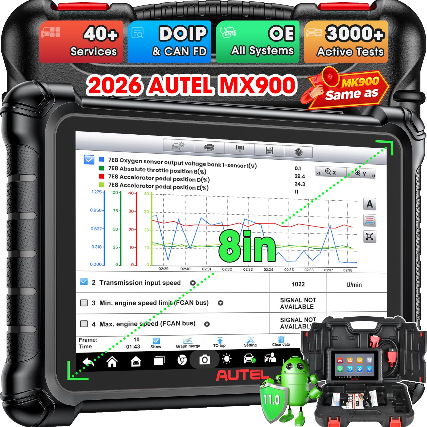 MaxiCheck MX900 Scanner, 2026 Bidirectional Diagnostic Scan Tool, 8in Up of MaxiCOM MK808S MX808S MK808BT PRO Same as MK900 MK900BT, CAN FD DoIP, 3K+ Active Tests, 40+ Services, All Systems, FCA