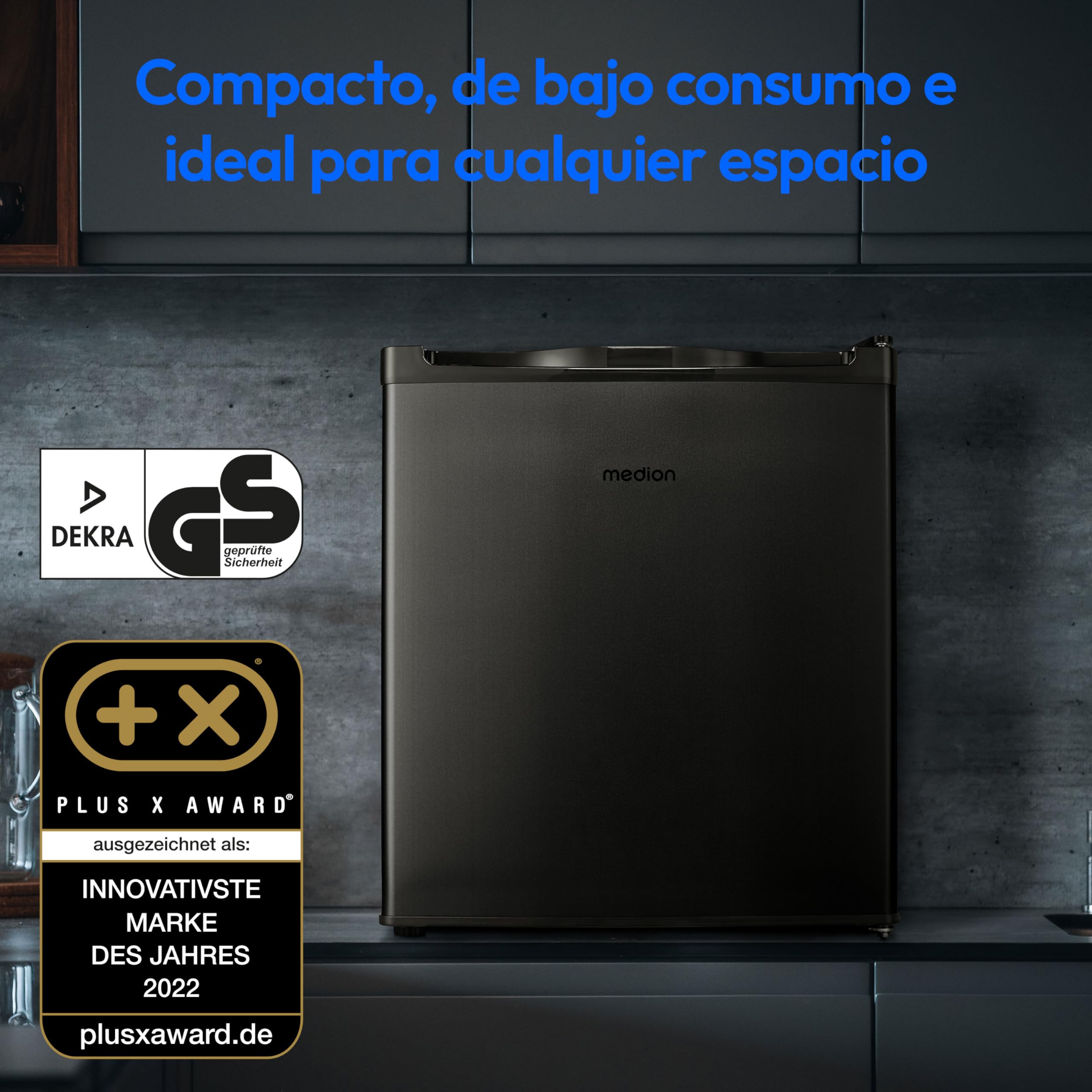 MEDION Minicongelador (33 litros de capacidad, 51 cm de altura, patas regulables en altura, tirador encastrado, ajuste manual de la temperatura, 4 estrellas, MD37675) gris