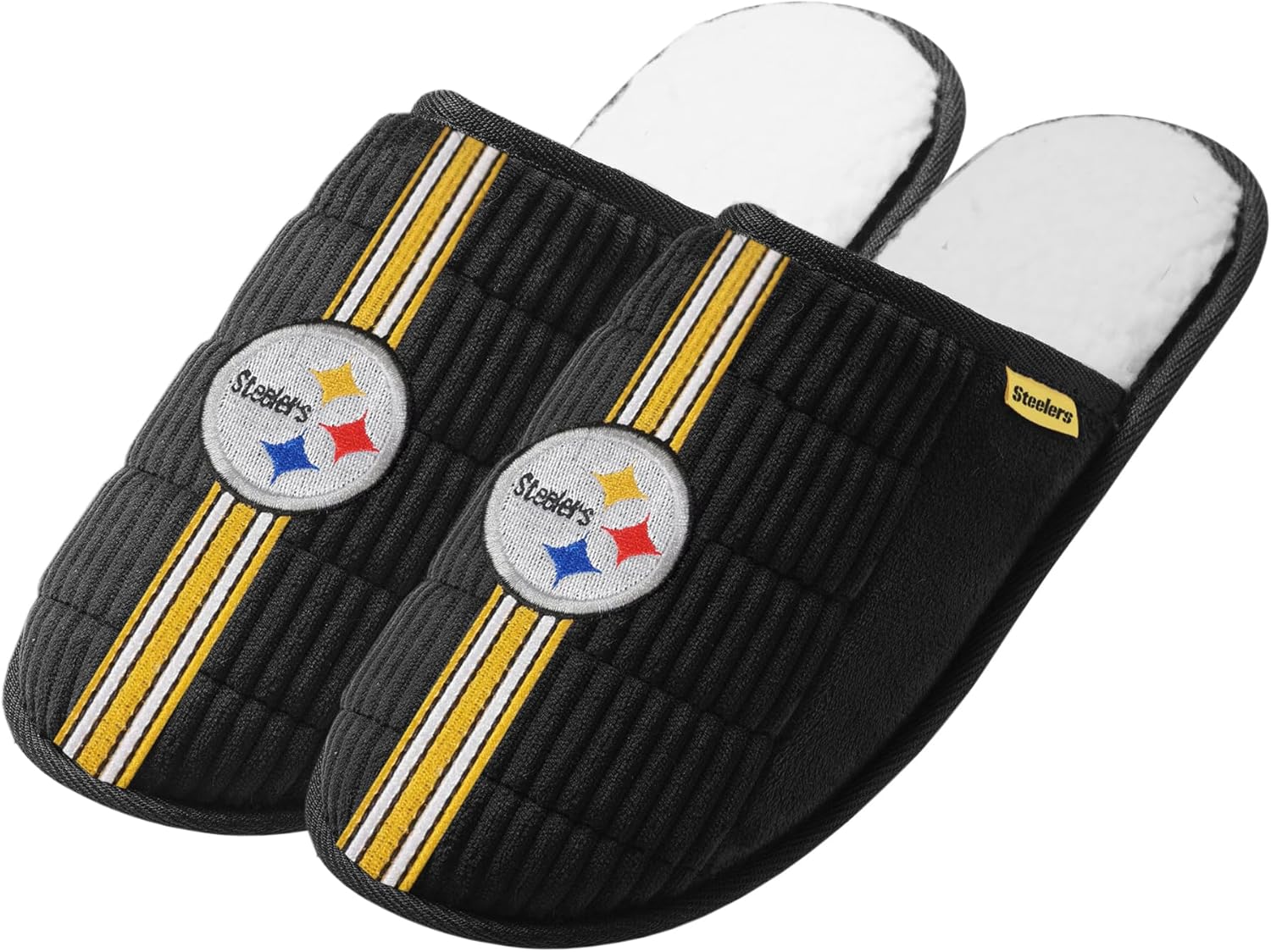 FOCO NFL Men's Officially Licensed Primary Logo Game Day Team Color Football Sherpa Slide Slipper