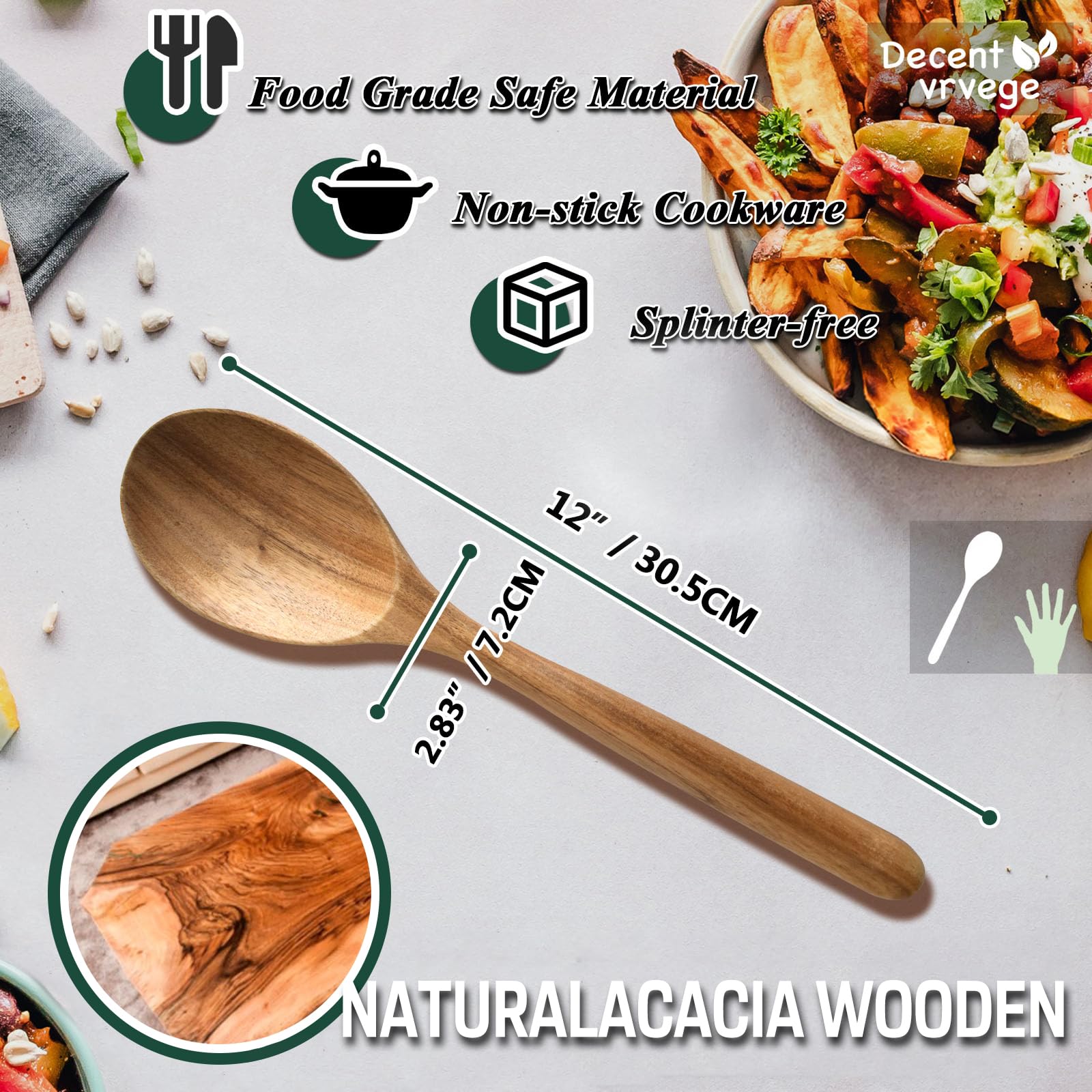 Lot De 3 Cuillères En Bois De Cuisine - 30 Cm, Résistantes à La Chaleur, Pour Remuer, Protéger Les Poêles
