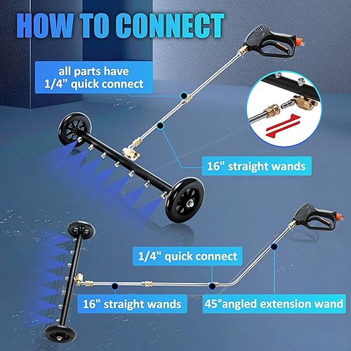 Miniatura 4 de Tool Daily Limpiador de Chasis de Doble Función, 24 Pulgadas, Escoba de Agua para Lavadora a Presión con 7 Boquillas, Accesorio para Lavadora Debajo