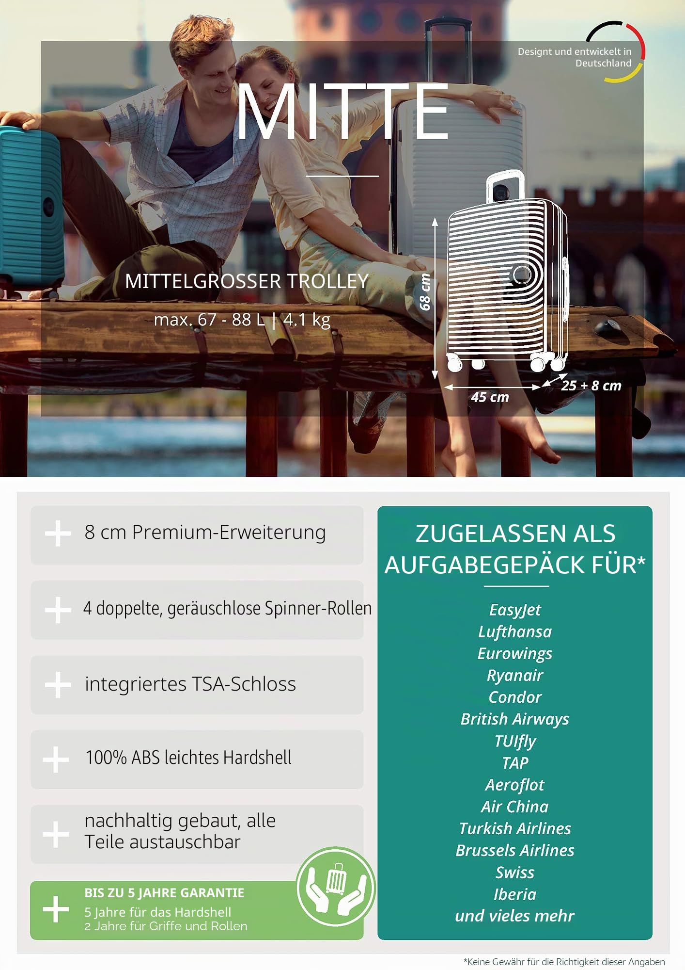 Hauptstadtkoffer Mitte Koffer 68 cm 74-88 Lmit Anhänger, Aubergine | ABS-Hartschale · TSA · XL Erweiterung · 4 Rollen · Austauschbare Ersatzteile · Urlaub · 1-2 Wochen · Digitaler Kofferanhänger