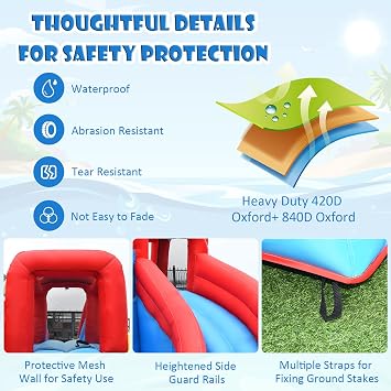 BOUNTECH Inflatable Water Slide, Crab Theme Kids Waterslide Park Outdoor with Dual Slides for Racing Fun/Climbing/Hide&Seek Cave, Blower, Blow up Water Slides for Big Kids Backyard Party Gifts