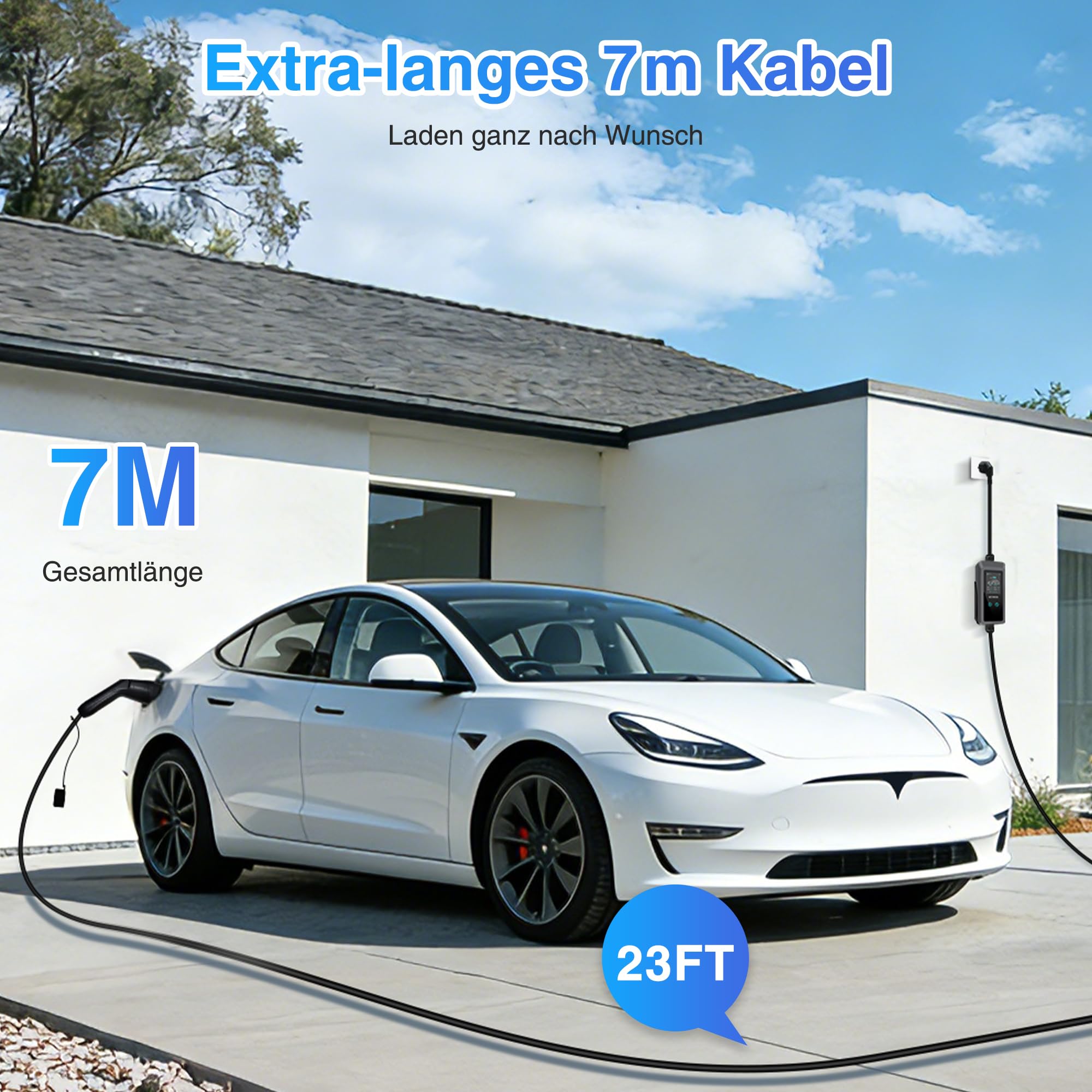 Typ 2 Schuko EV Charger 3,68kW | 8–16A Einstellbar, 6.8m | Tragbares Ladekabel Elektroauto, Mobile Wallbox mit LCD Display, Wasserdicht IP65, Für PHEV & EV IEC 62196-2