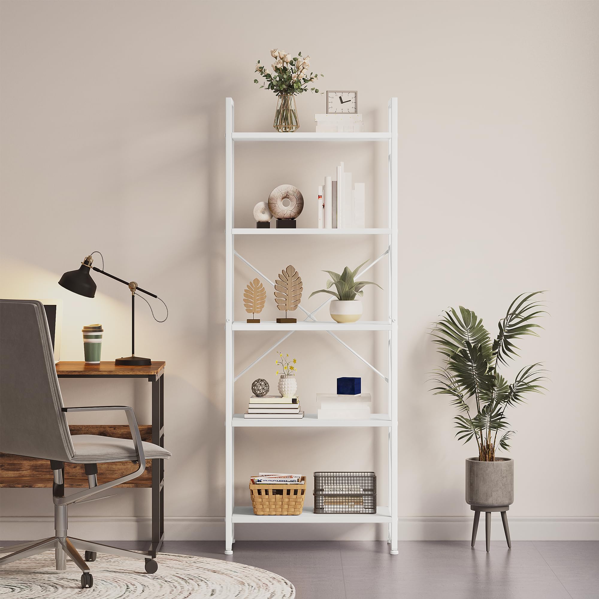 YITAHOME Estantería de 5 Niveles, Estante de pie para Libros, Estante de Madera y Estante de Libros con Marco de Metal, Estante de Almacenamiento de exhibición para Sala de Estar, Oficina en casa