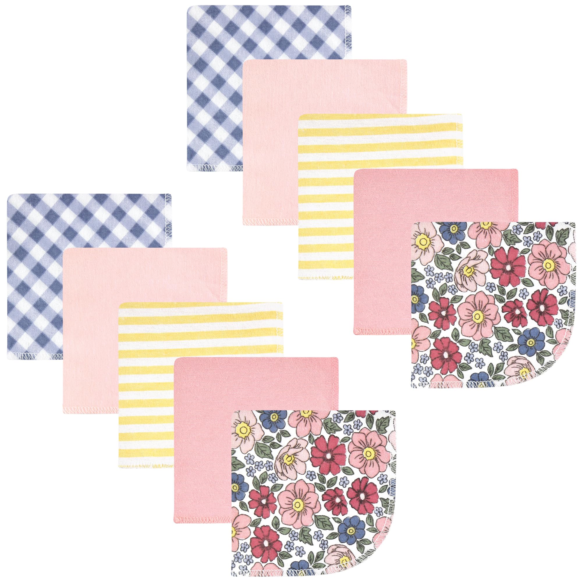 Hudson Baby Unisex Baby Flannel Cotton Poly Washcloths, Pink Blue Pretty Floral 10 Pack, One Size