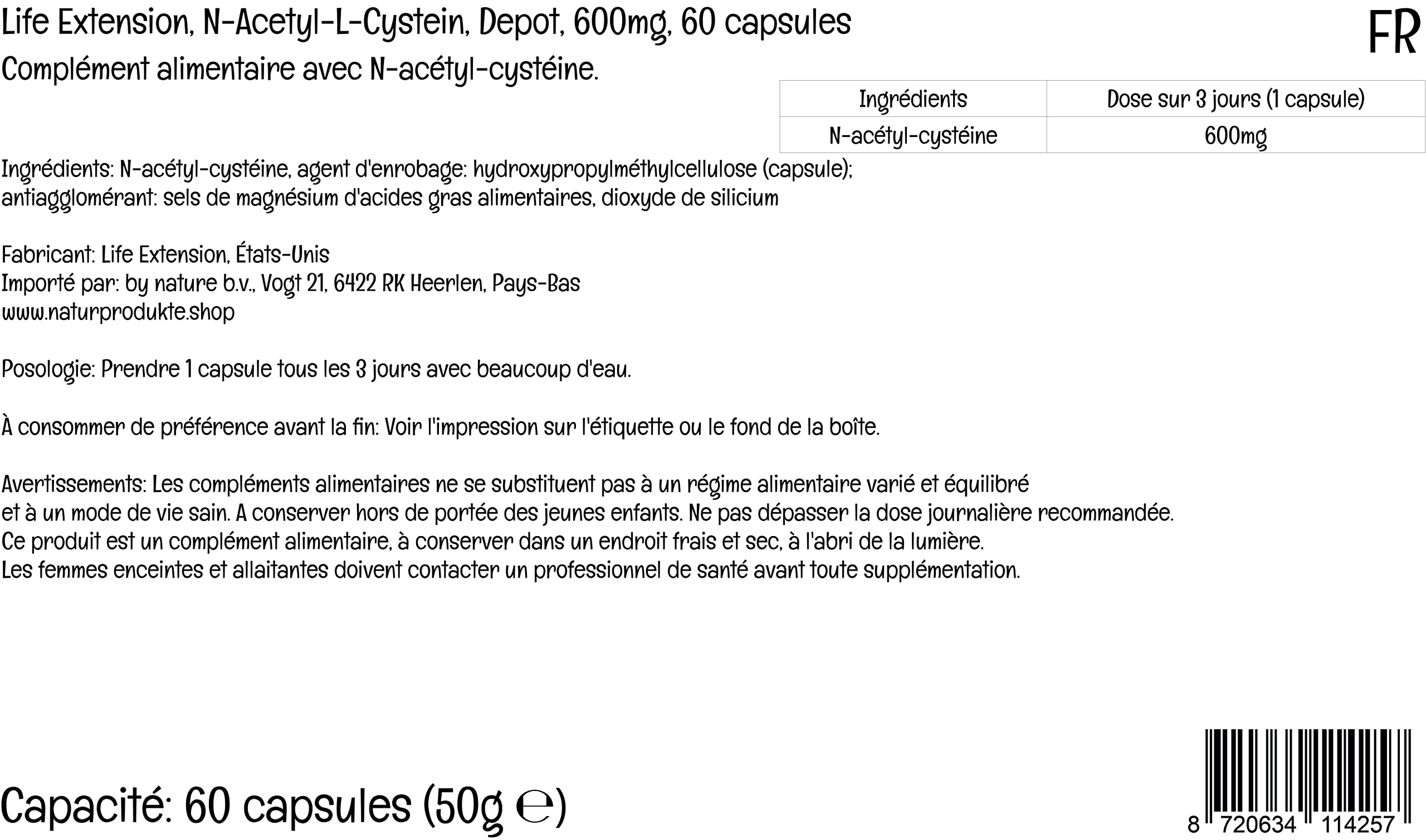 Life Extension, N-Acetyl-Cysteine (NAC), 60 vegane Kapseln, 600mg Acetyl-L-Carnitin je Dosis, Glutenfrei, Sojafrei, GMO frei, Geschmacksneutral (Packung mit 2)