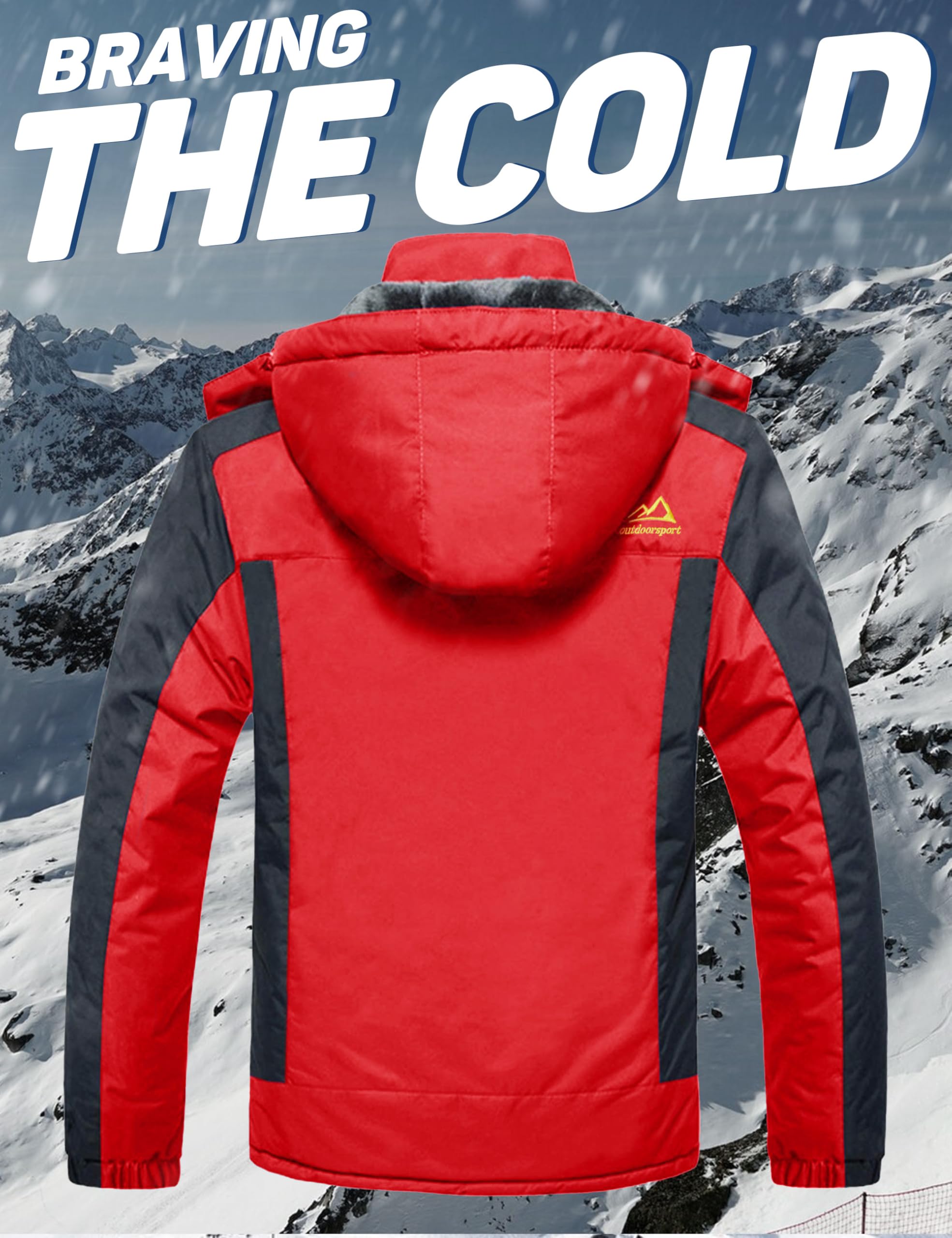 MAGCOMSEN Giacca da Sci Impermeabile da Uomo Antivento da Montagna Parka in Pile con Cappuccio