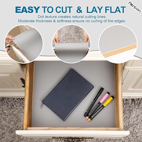 Miniatura 5 de Revestimientos para estantes, alfombrillas para cajones de cocina de 24 x 20 pies, protector de armario de EVA no adhesivo, forro de gabinete (gris
