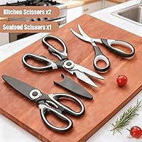 Vista 2 de Tijeras de cocina de grado alimenticio, multiusos, paquete de 3 – Tijeras de cocina de acero inoxidable resistentes para cortar carne, alimentos