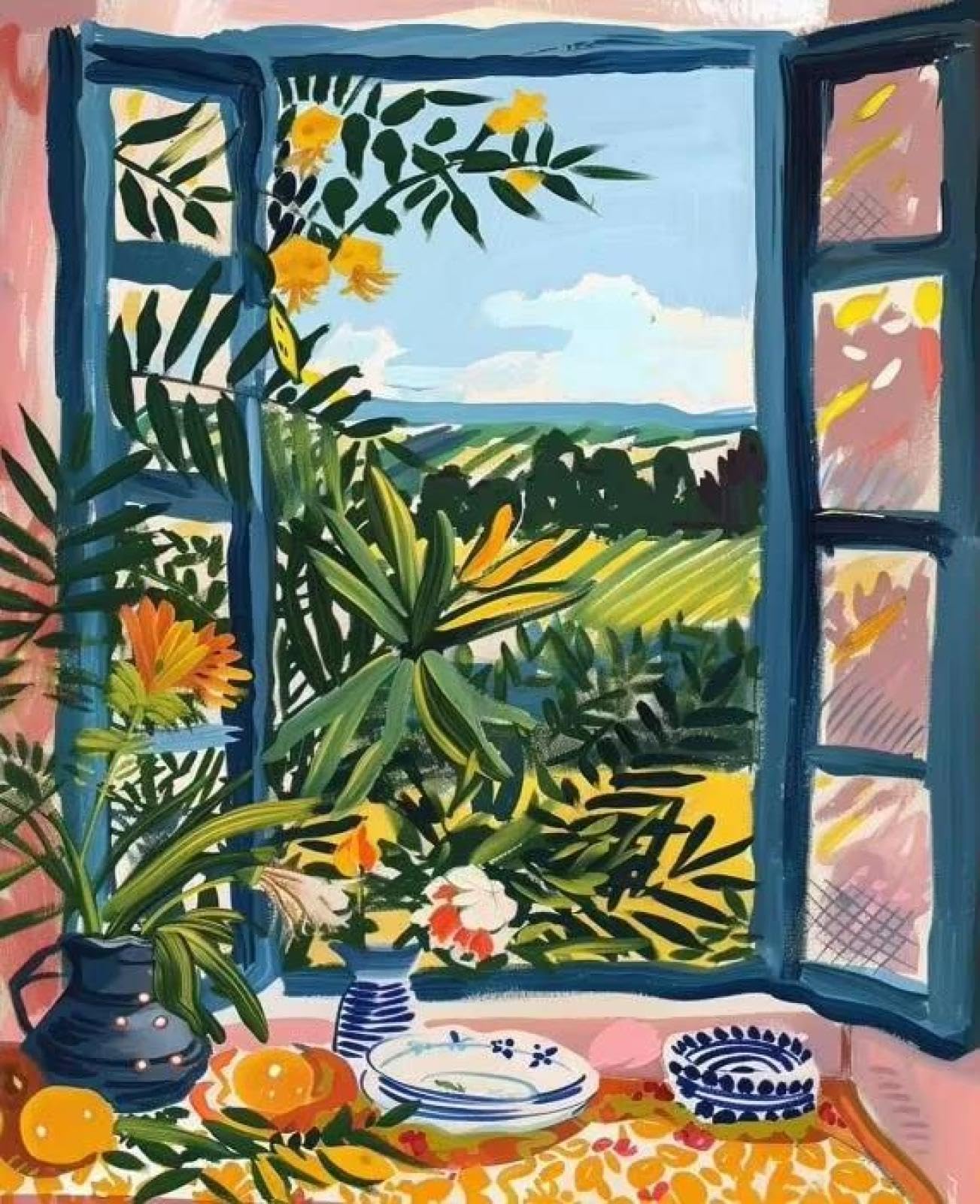 SHINERING Natural Scenery Beyond The Window Bohemian Colourful Open Window Canvas Painting Poster Prints Wall Art Picture Home Decor A6 21X30Cm Unframed