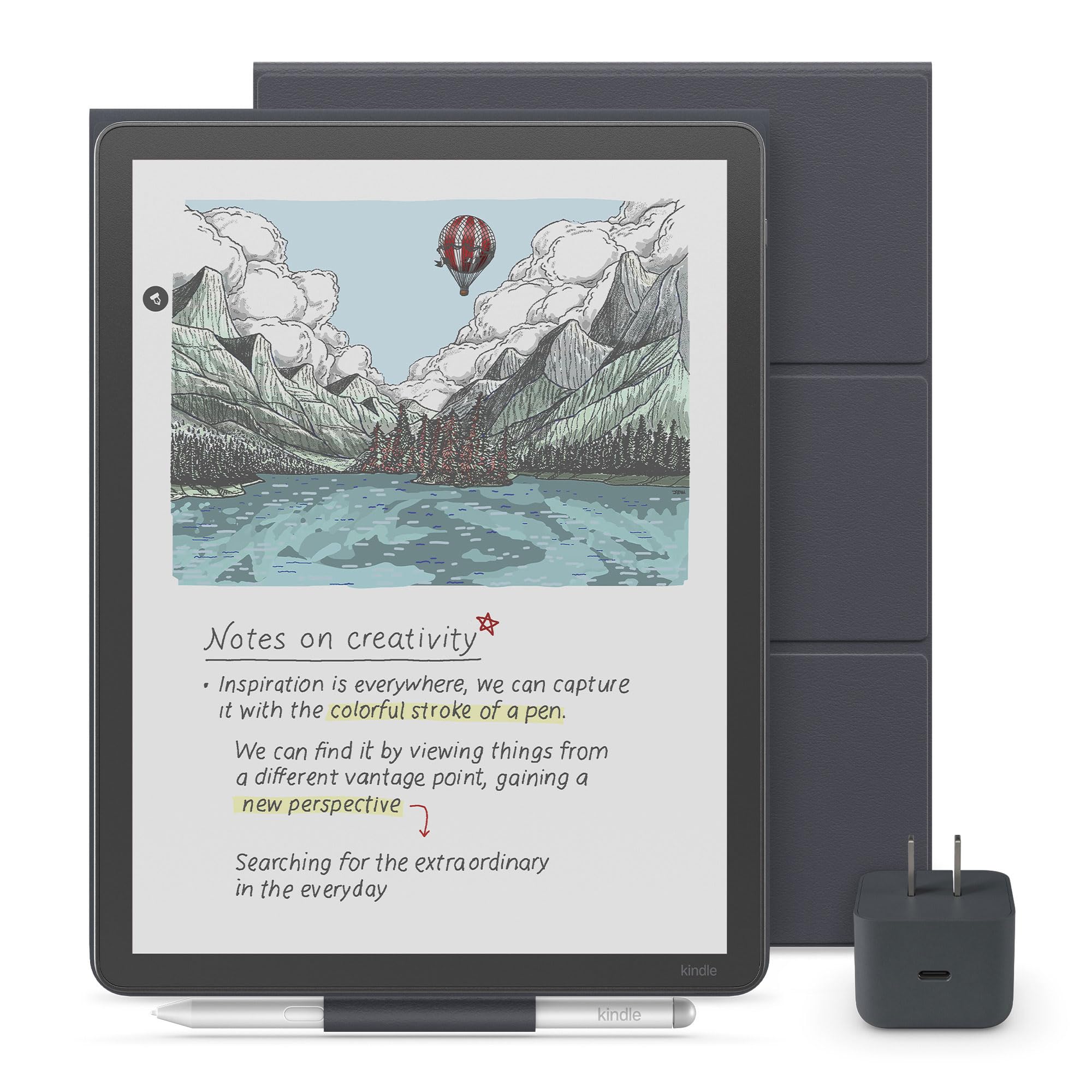 Amazon Kindle Scribe Essentials Bundle - Amazon Kindle Scribe Colorsoft (64GB) - Graphite, Premium Pen, Plant-Based Leather Folio Cover-Graphite,Power Adapter