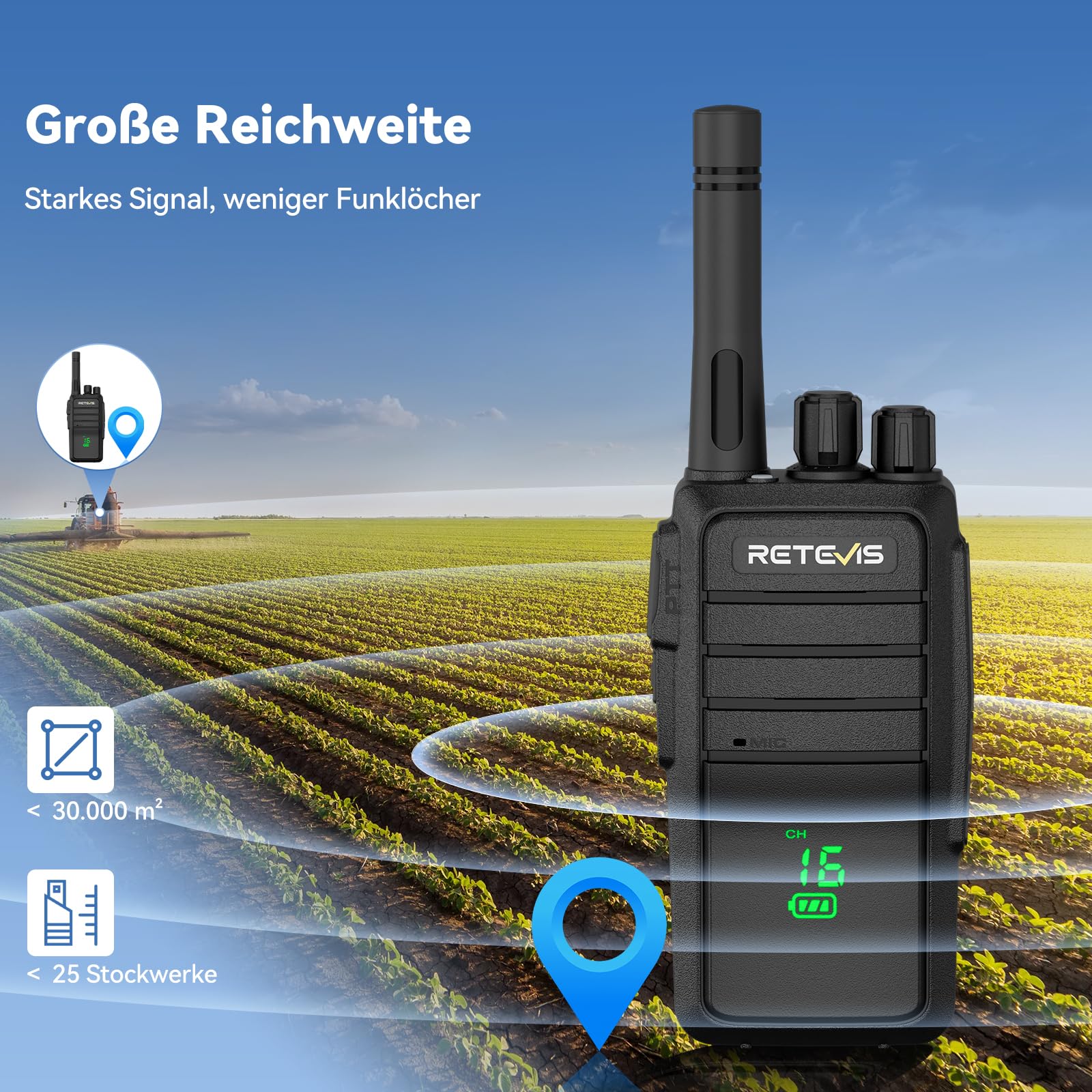Retevis RT21H Walkie Talkies per Adulti, Walkie Talkie Licenza-libera con Schermo Nascosto IP54 Ricarica Tipo-C Allarme di Emergenza Radio Bidirezionale per Escursionismo, Campeggio(2 Pezzi, Nero)