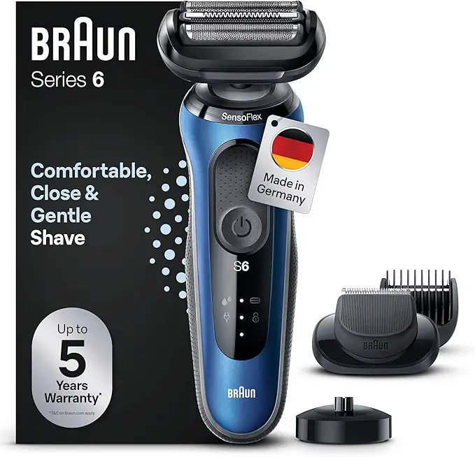 Braun Series 6 Elektrorasierer mit EasyClick Barttrimmer Aufsatz, SensoFlex Rasierer Herren Elektrisch, Ladestation, Wet & Dry, Geschenk Mann, Made in Germany, 61-B4500cs, blau