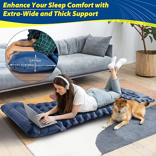 Miniatura 7 de Colchón de campamento, colchoneta de dormir de camping para camping, alfombrilla de campamento ultraligera con almohada bomba de pie incorporada,