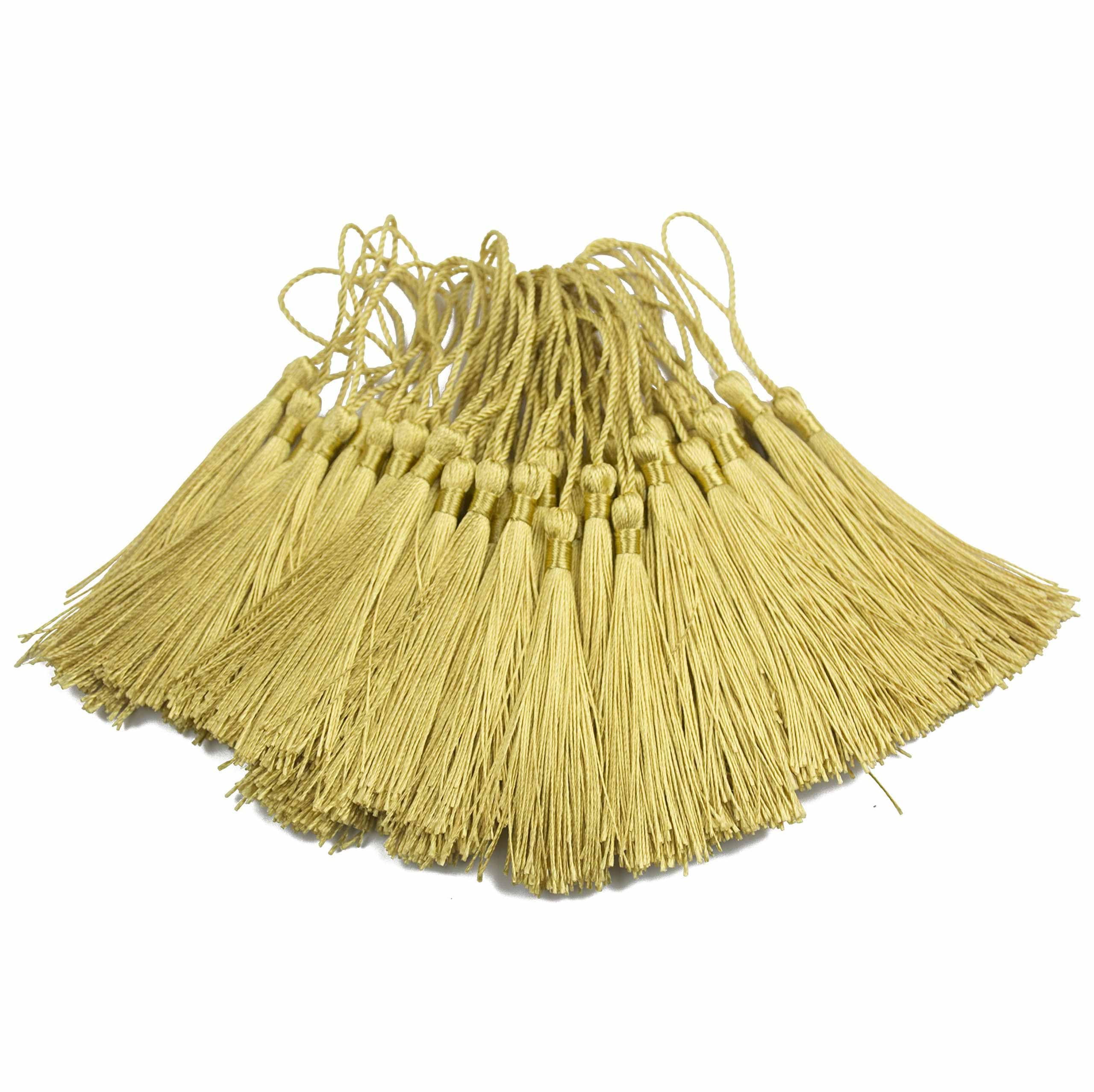 100pcs 13cm/5 Inch Silky Floss bookmark Tassels with 3-Inch Cord Loop and Small Chinese Knot for Jewelry Making, Souvenir, Bookmarks, DIY Craft Accessory(Gold)