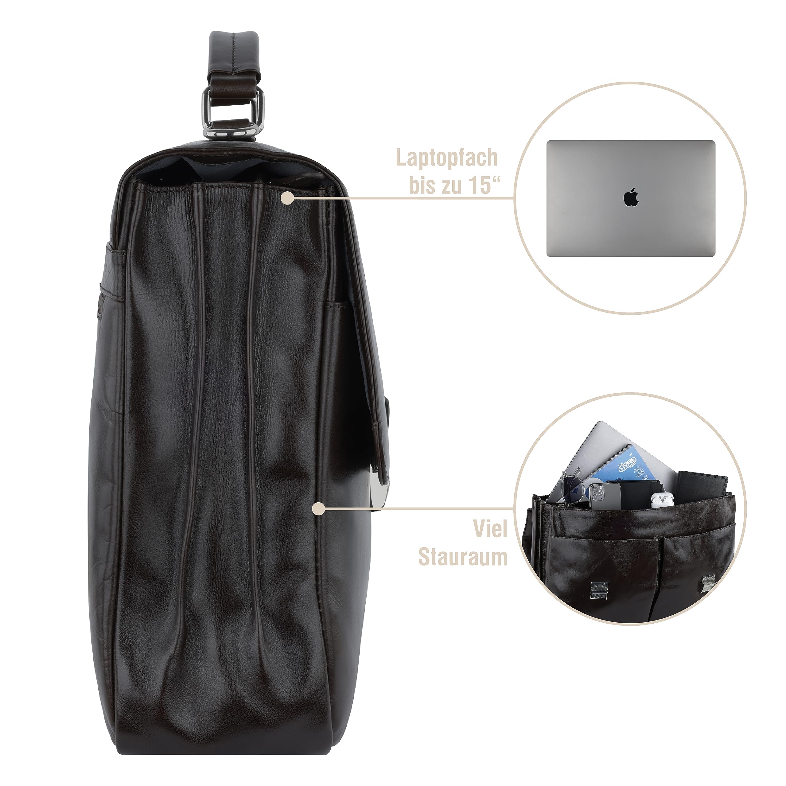 bugatti Romano, elegante Leder-Aktentasche Herren, Laptoptfach