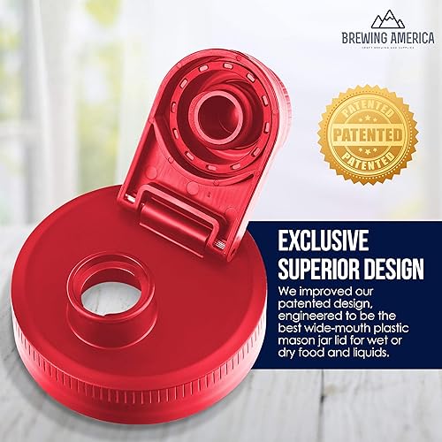 Miniatura 6 de Mason Jar Lids Wide Mouth Plastic 4 pack-USA Made-Flip Cap Screw Top Pour Spout Drink Hole - Leak-proof for Kerr and Ball Canning Jars - Airtight