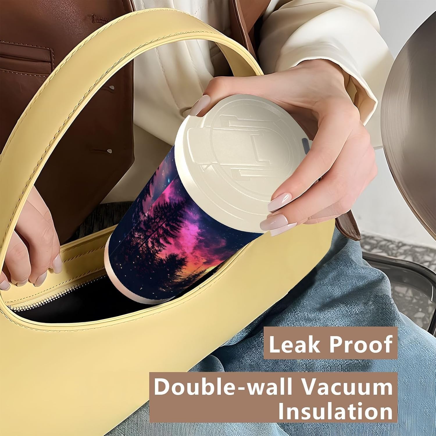 Insulated Coffee Mug Sasquatch Fantasy Moon with Straw & Flip Lid, 16.9oz Iced Tumbler Cup, Double Wall Vacuum Mug for Travel Office Camping