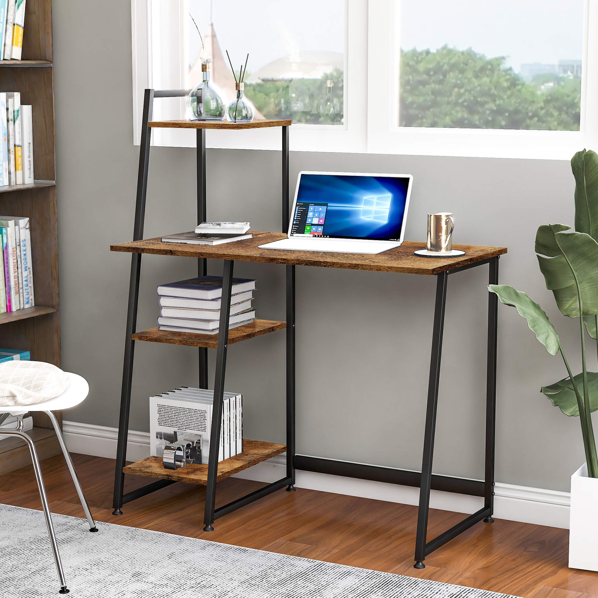 Buy Computer Desk With 4 Tier Storage Shelves Student Study Table