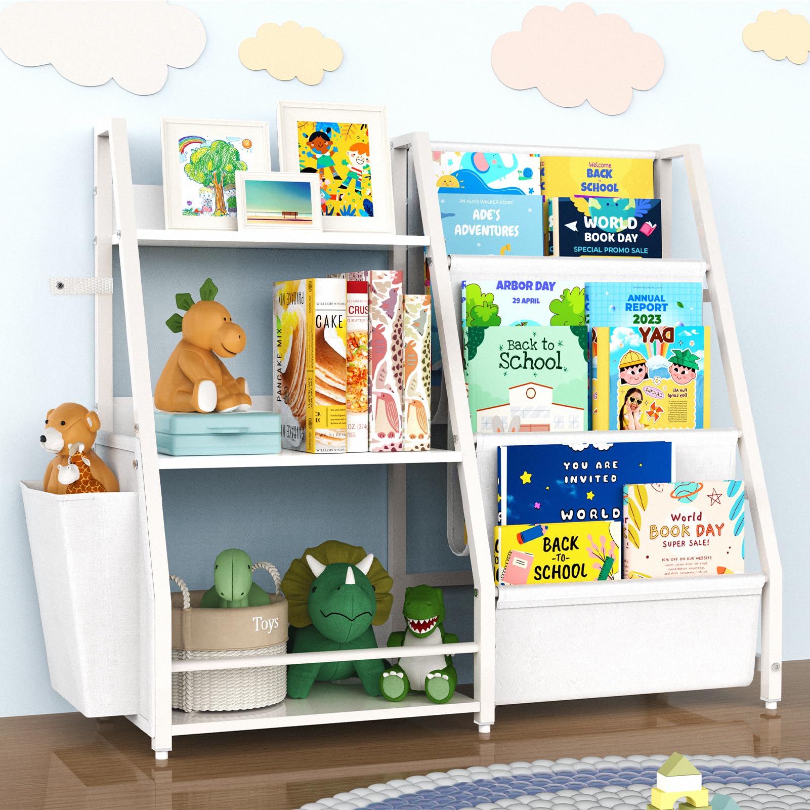 Big Lighting Deals Kids Bookshelf and Toy Organizer, 3 Tier Bookshelf for Kids, Montessori Bookcase Book Shelf for Kids Rooms, Bedroom, Playroom, Nursery, Toy Storage Organizer with Bookshelf