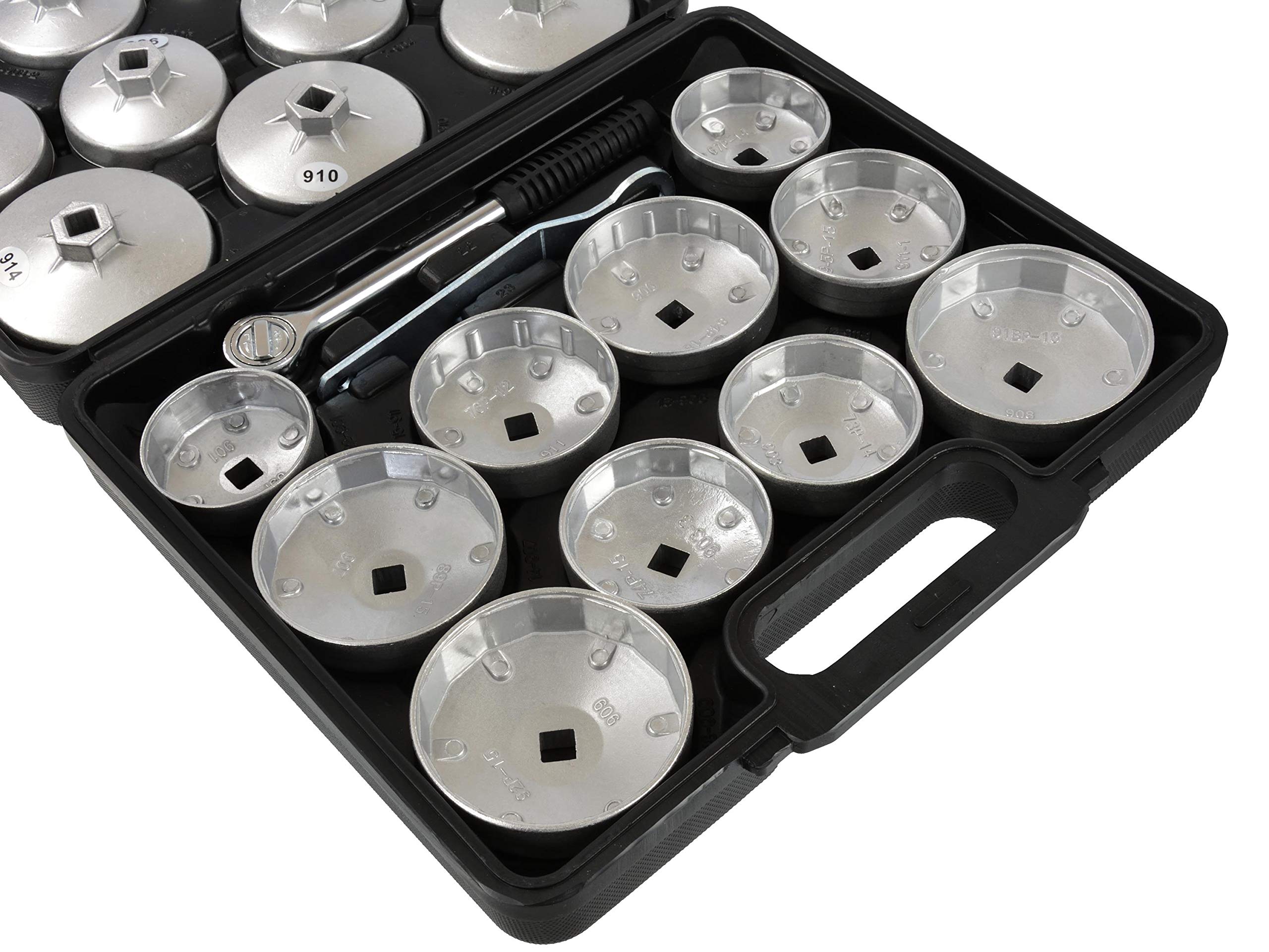 BSD Jeu de Clés de Filtre à Huile - Set de Outils pour Filtres à Huile, Outils de Démontage de Filtre à Huile - 1/2” Carré - 65-101mm - 23 Pièces