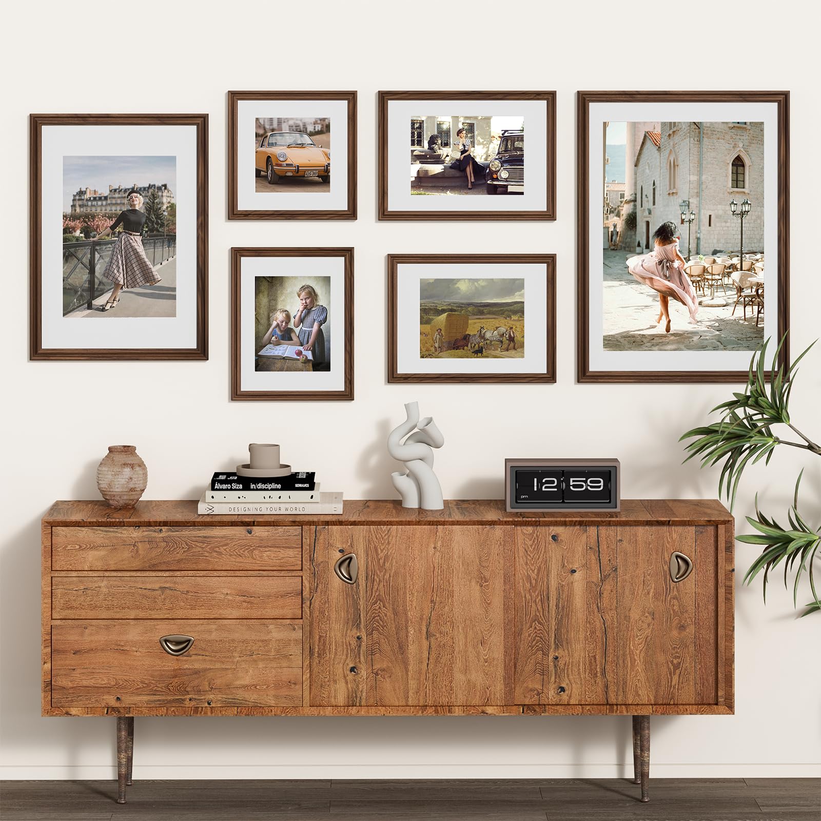 Feihorrm Vintage Bilderrahmen, A1 Walnuss Massivholz Fotorahmen, Mit gehärtetem Glas, Für 59,4x84 cm-Fotos ohne Passepartout oder 41x58,4 cm-Fotos mit Passepartout (Dunkel Braun, A1 (59,4x84 cm))