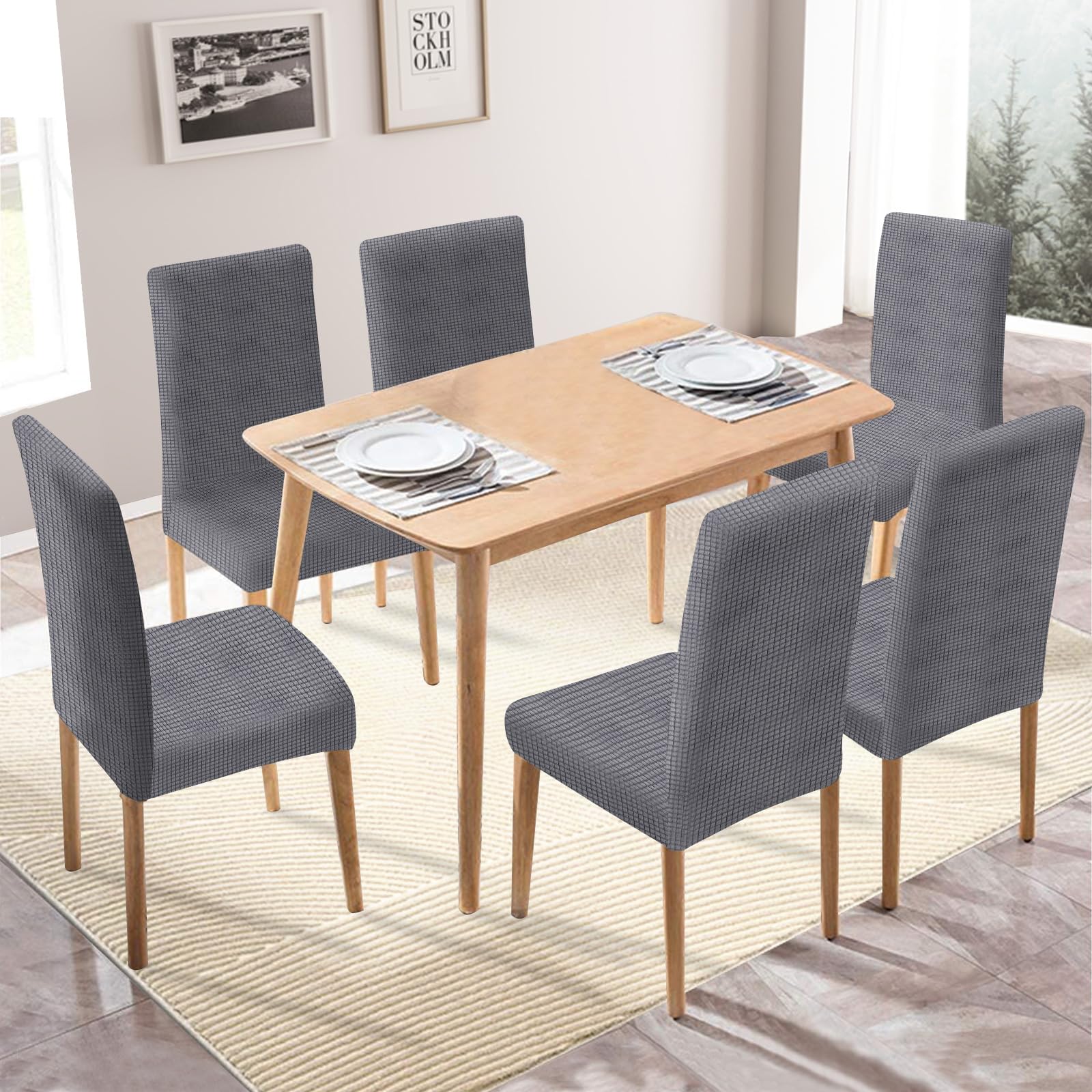 Ystyle Coprisedie con Schienale 6 Pezzi, Elasticizzato Copri Sedie Soggiorno Cucina, Universali Coprisedia Elasticizzati, Moderno Fodere per Sedie Antigraffio Gatto, Grigio Chiaro