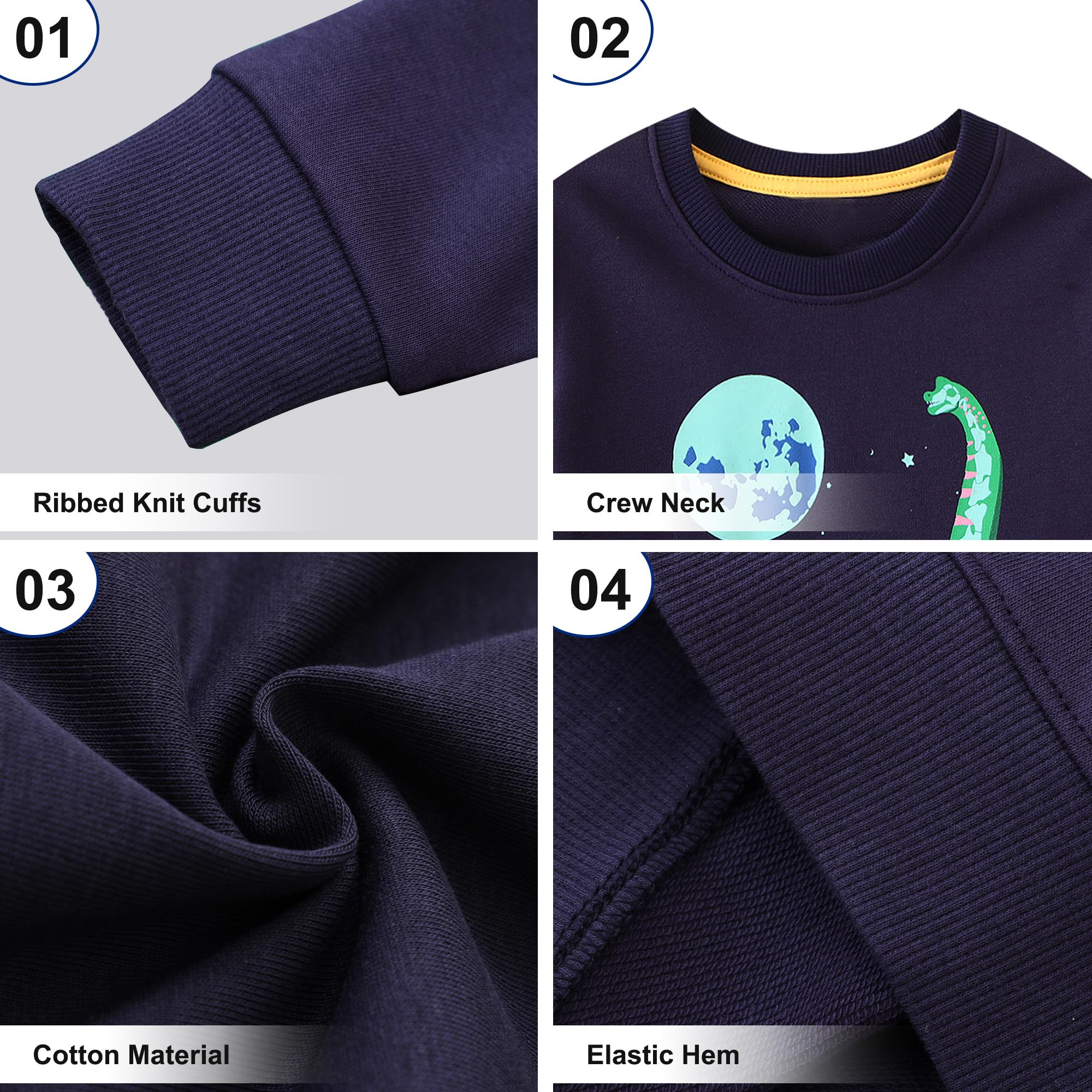 Sudaderas Niño Algodón Dinosaurio Dibujos Pullover Cuello Redondo Manga Larga Camiseta Niños Sin-Capucha Sweatshirt Casual Deporte Jersey Infantil Ropa Regalo para 2-7 Años