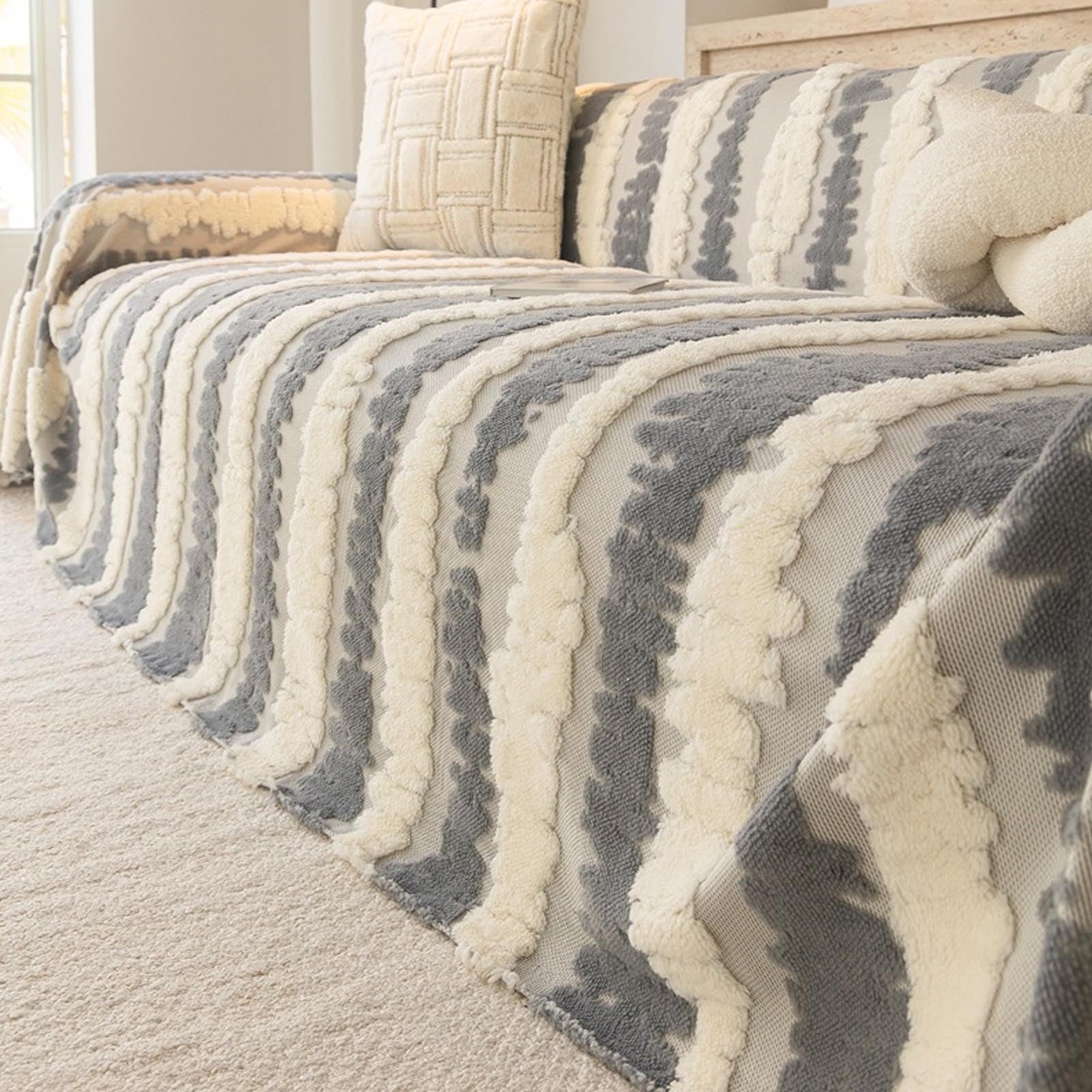 Housse de canapé en velours extensible et lavable pour meuble d'angle