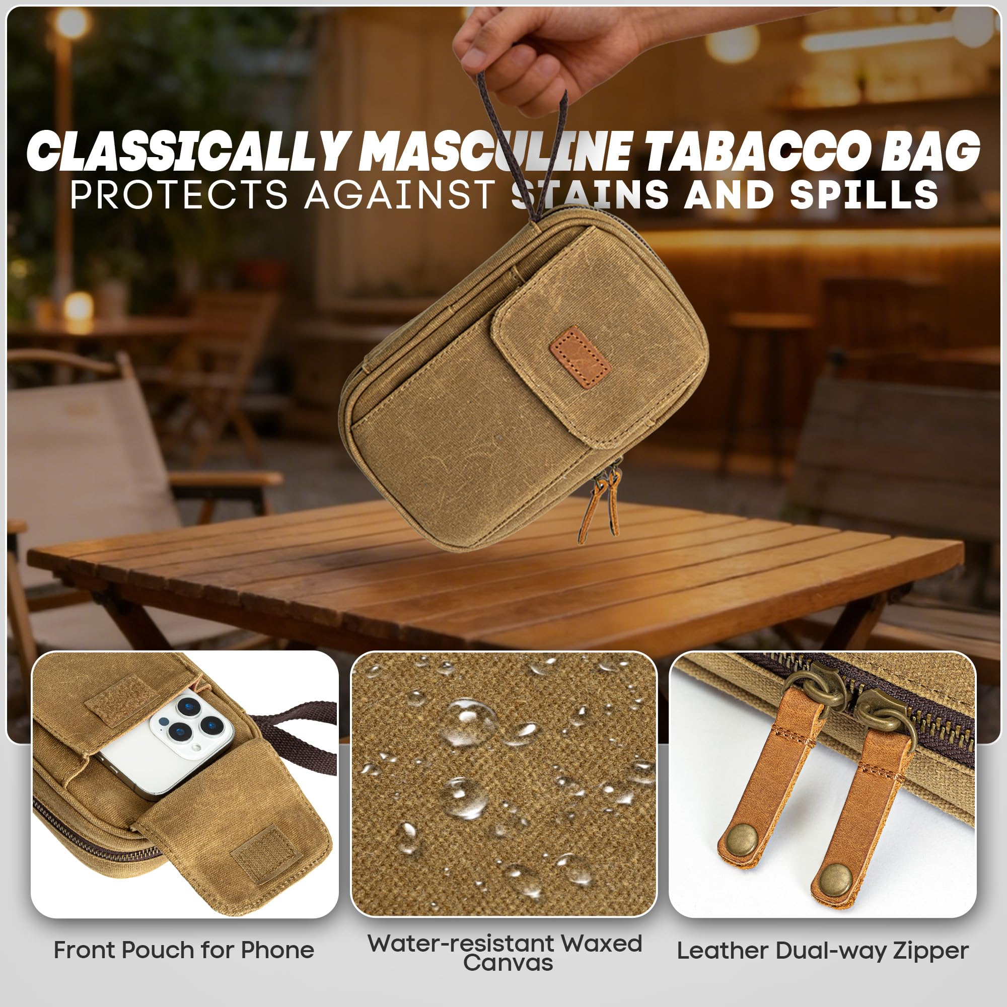 Yarwo Porta per 2 Pipe Tabacco, Impermeabile agli Odori con Supporto Pelle, Custodia da Viaggio per Accessori Fumatori