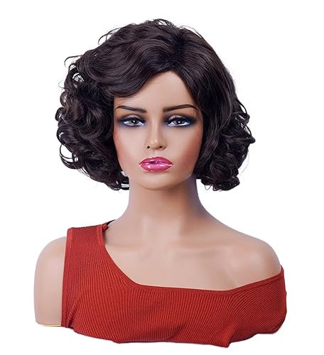 Miniatura 2 de Gerulyss Pelucas cortas de color marrón para mujer, peluca sintética completa rizada y natural para juegos de rol, Halloween, uso diario