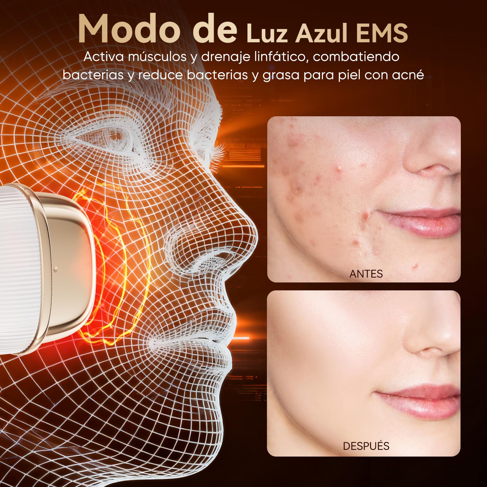 ANLAN Mini Radiofrecuencia Facial, 24K Oro RF Aparato Reafirmante y Antiarrugas, EMS Masajeador Facial Antienvejecimiento, 3 Modos, 3 Niveles, IPX6
